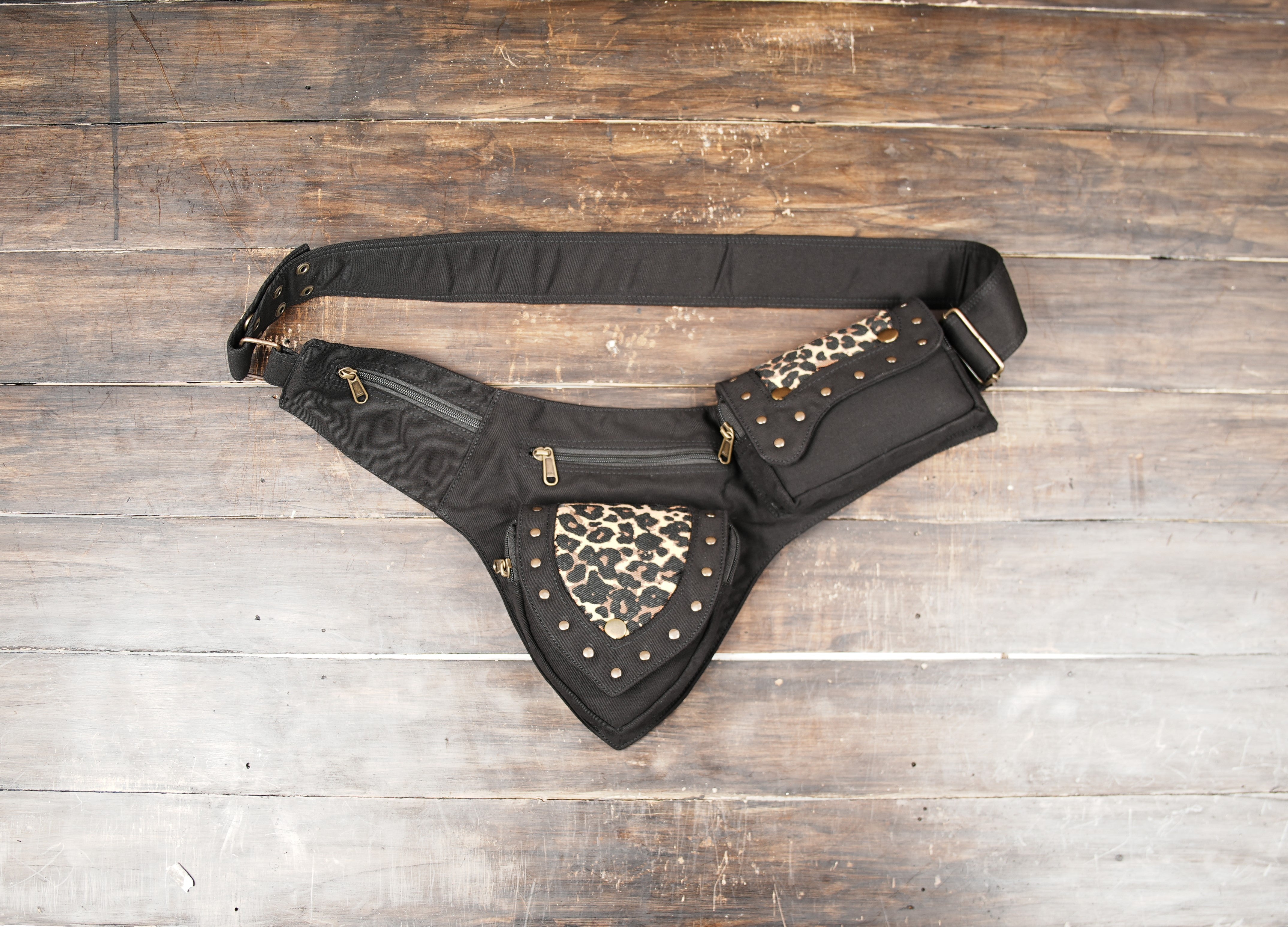 Leopard Leather Utility Belt Pouch Pocket Biker Boho Travel Bum bag 