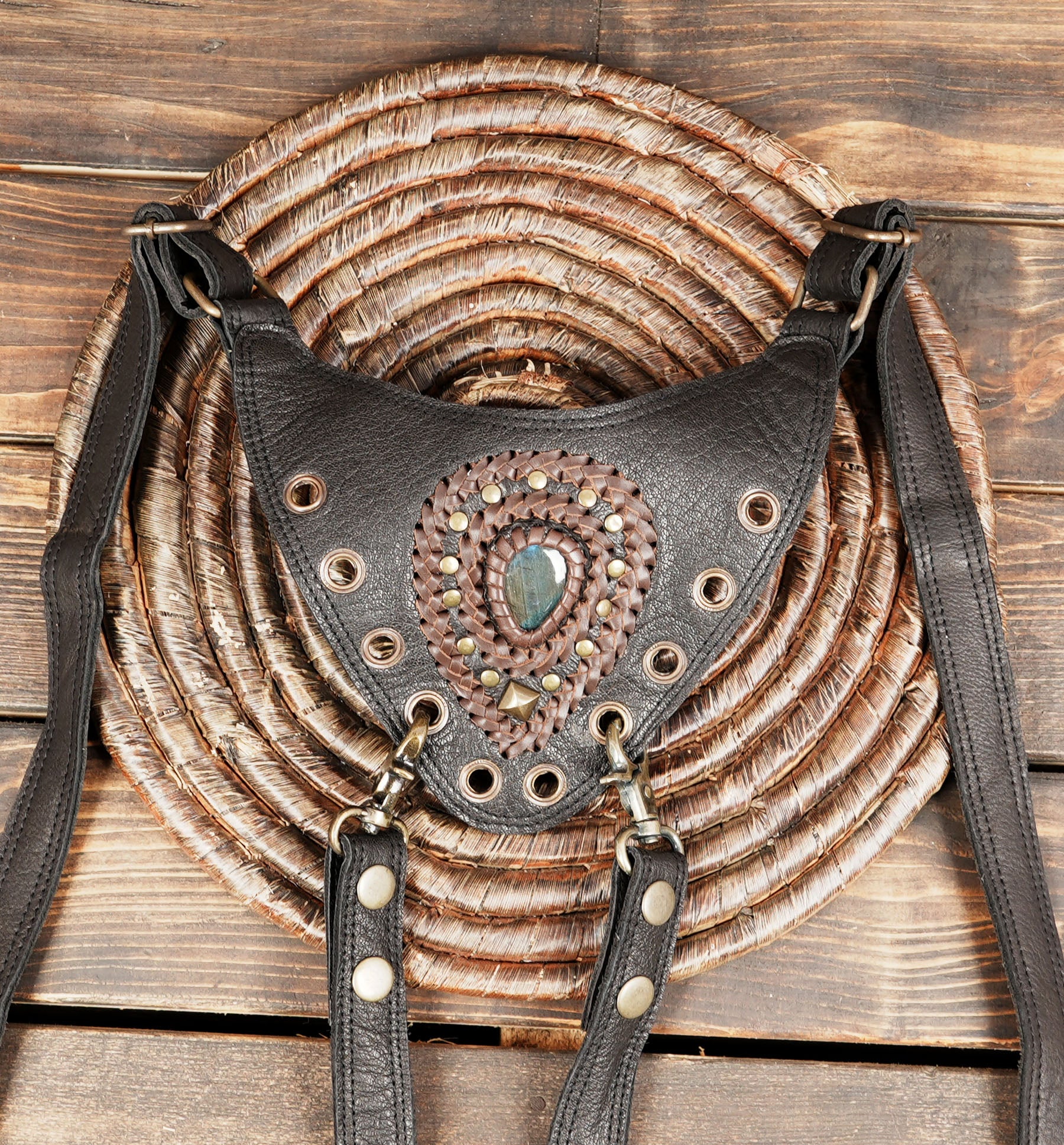 Steampunk Leather Holster Belt with Stones – Burning Man & Renaissance Fair Wear
