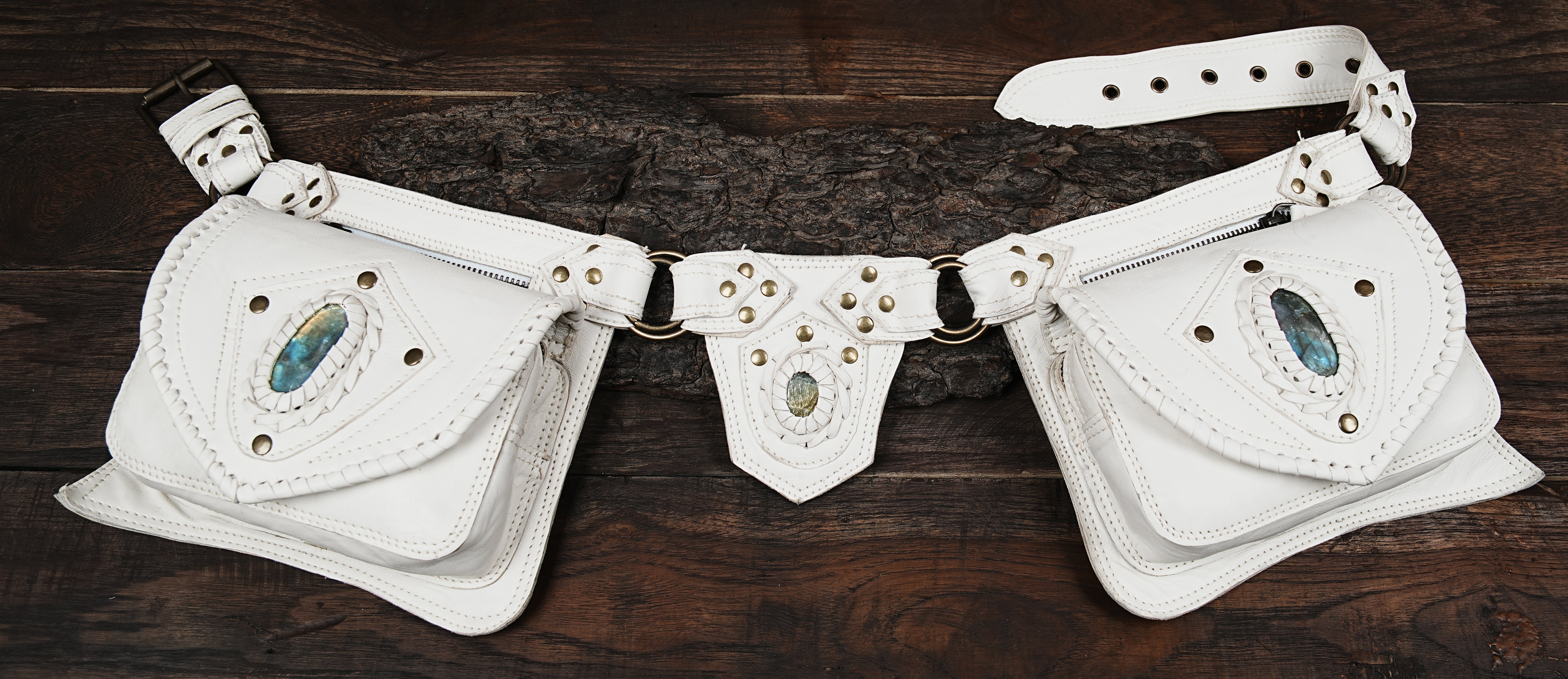 Gemstone leather hip pouch, artisan handmade in western style