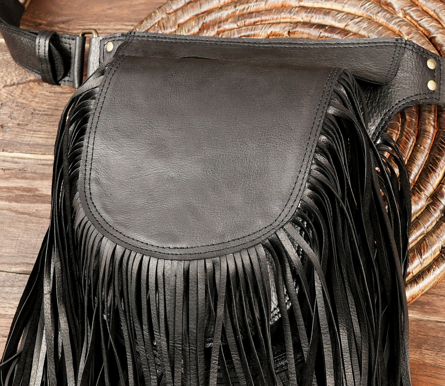 black leather utility belt bag with adjustable strap