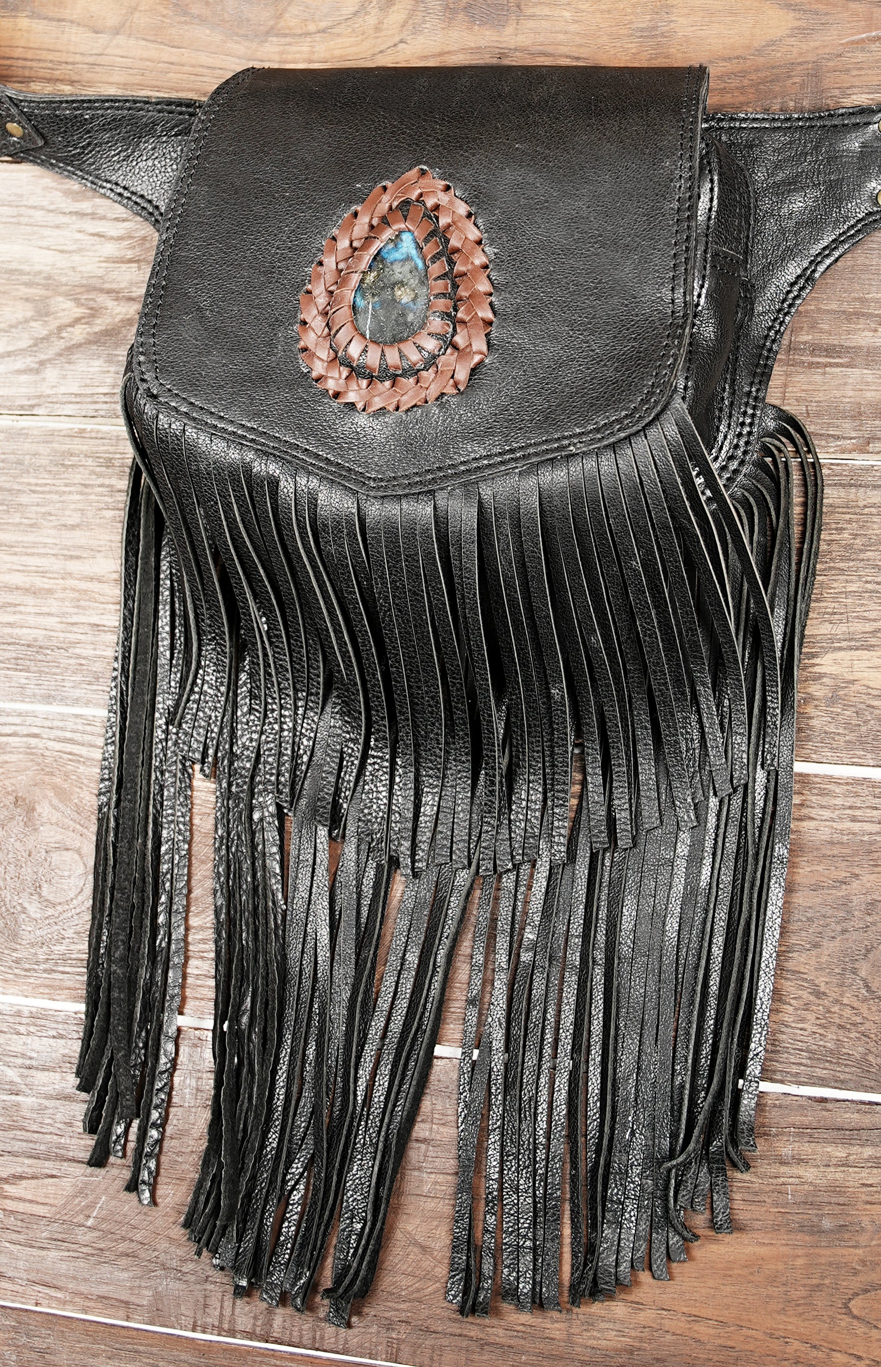 Handmade Leather Fringe Belt Bag: Festival Hip Pack 100% leather