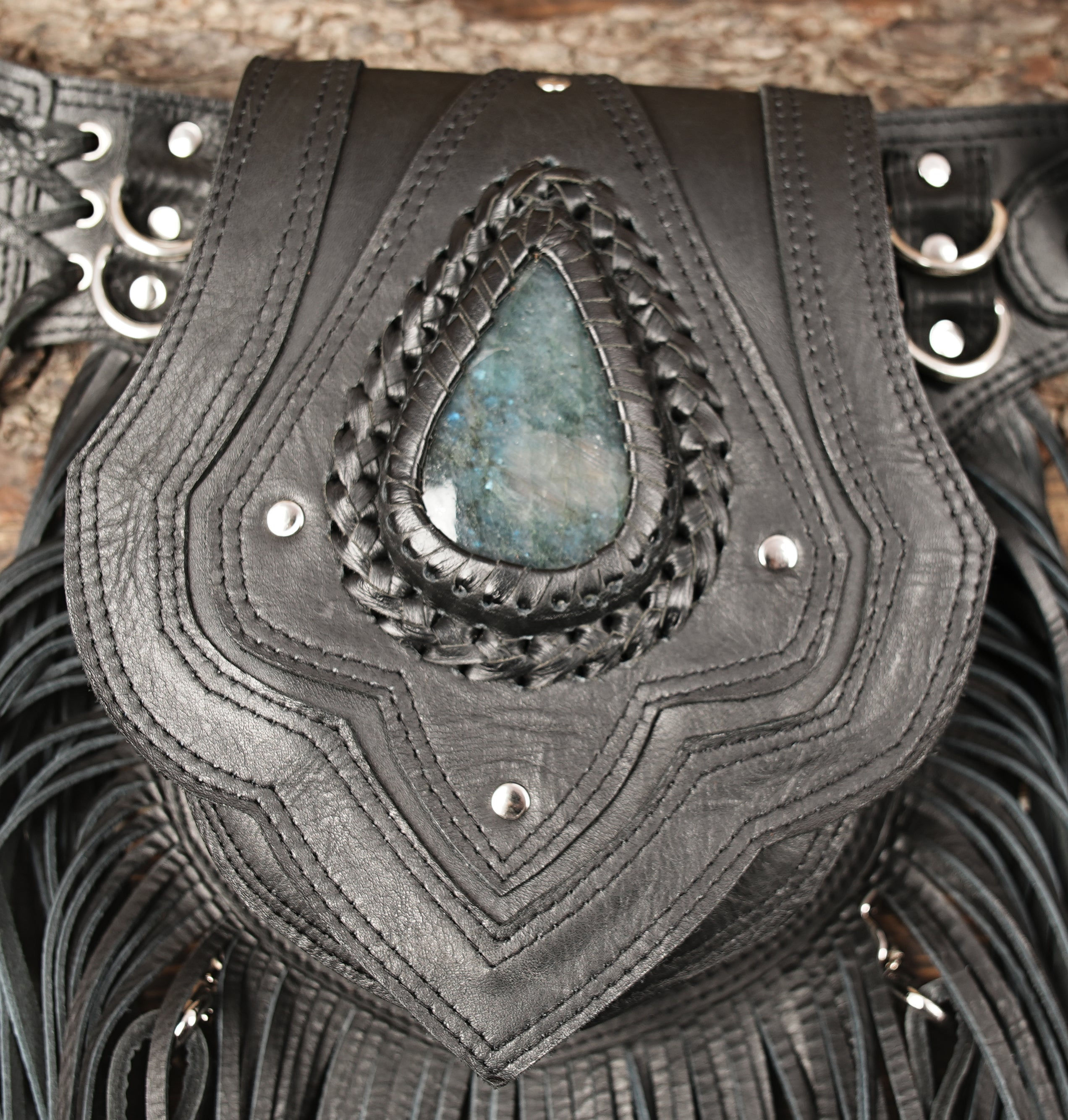  Purse with Gemstone, Handmade Leather Fringe Cross body Purse – Boho Western Style Shoulder Bag – Festival & Everyday Accessory and steel metal 