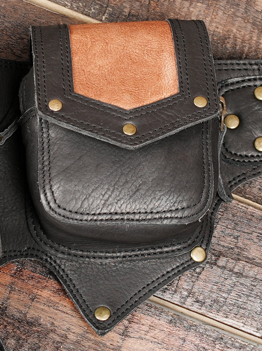 Black & Brown Leather Waist Belt – Gothic, Tribal & Cosplay Accessory