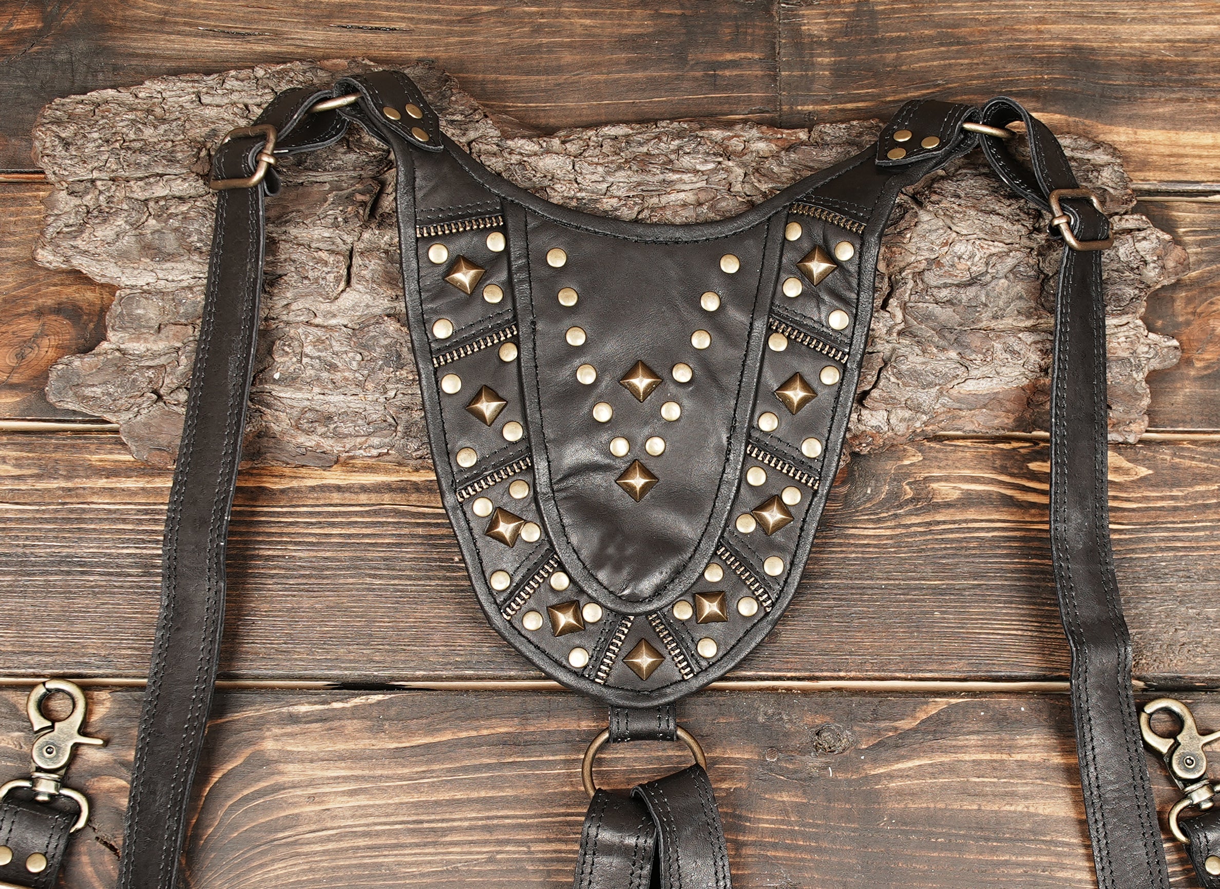 Shoulder Holster Bag Harness With Pockets Black Leather 