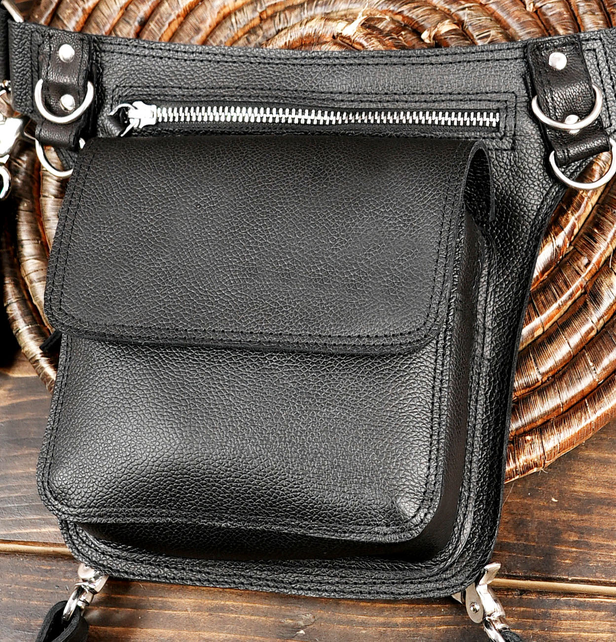 Leather Holster and Hip Bag with front zipper and pocket 