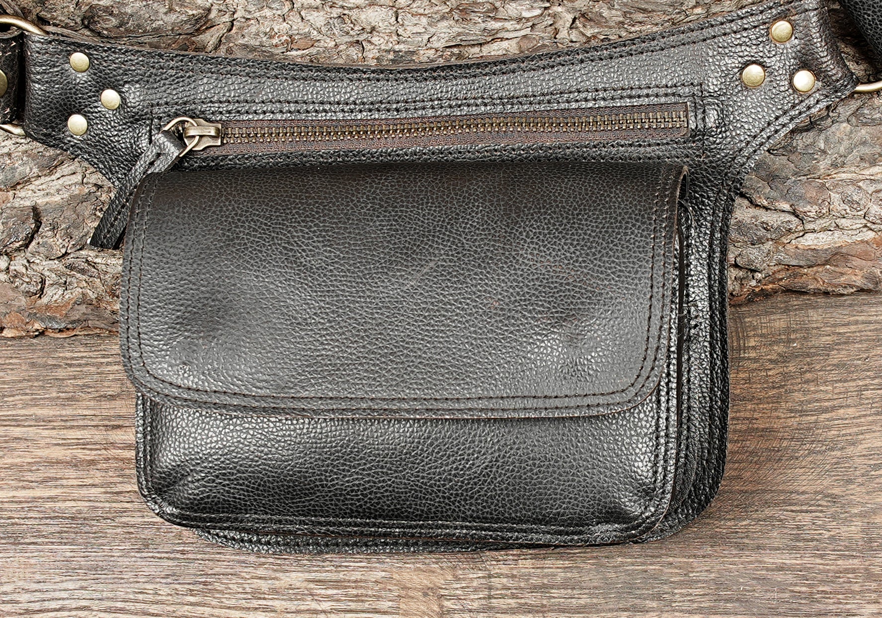 Festival leather waist pouch with front pocket