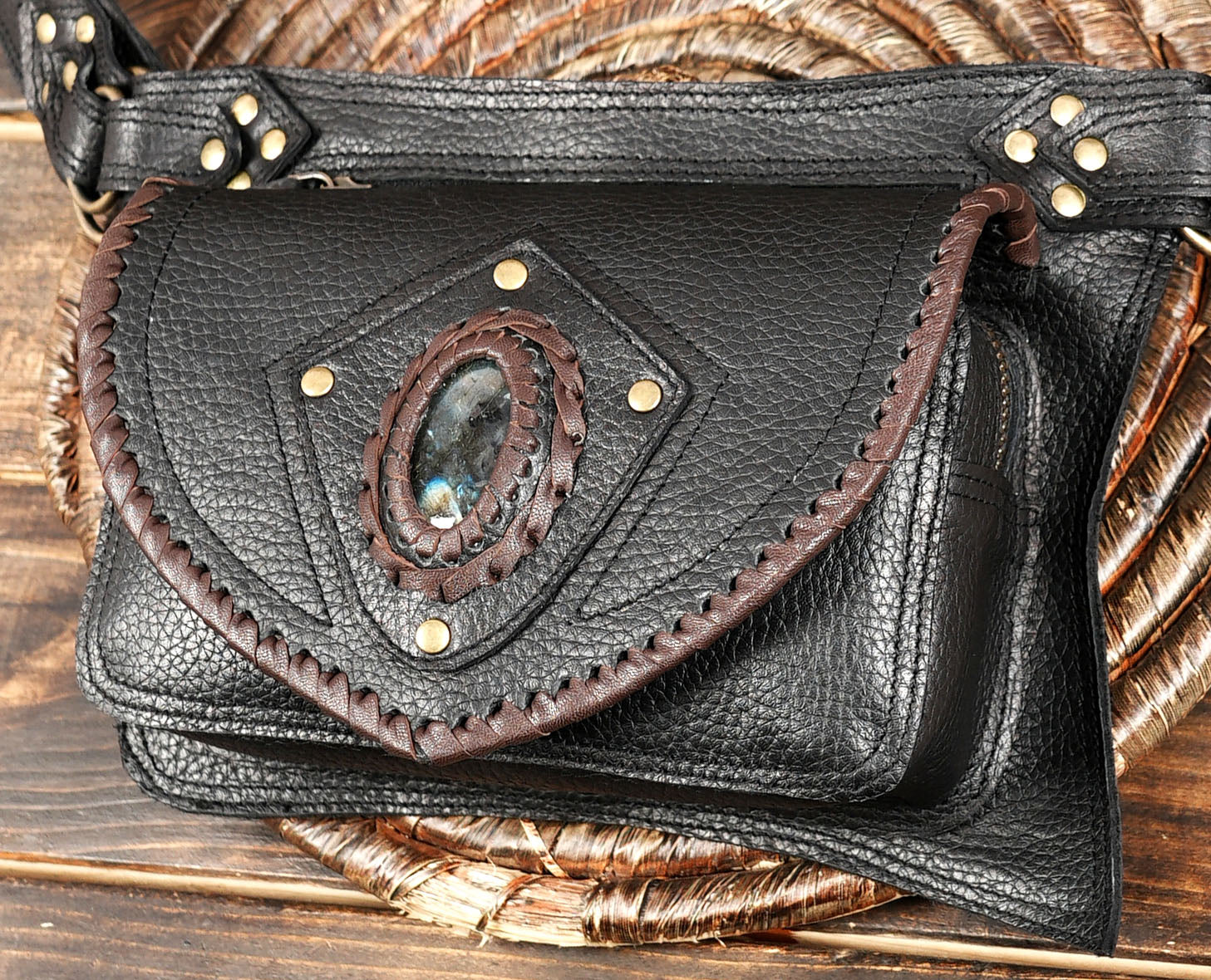 Boho Tribal Leather Waist Belt with Pocket – Gothic & Steampunk Style