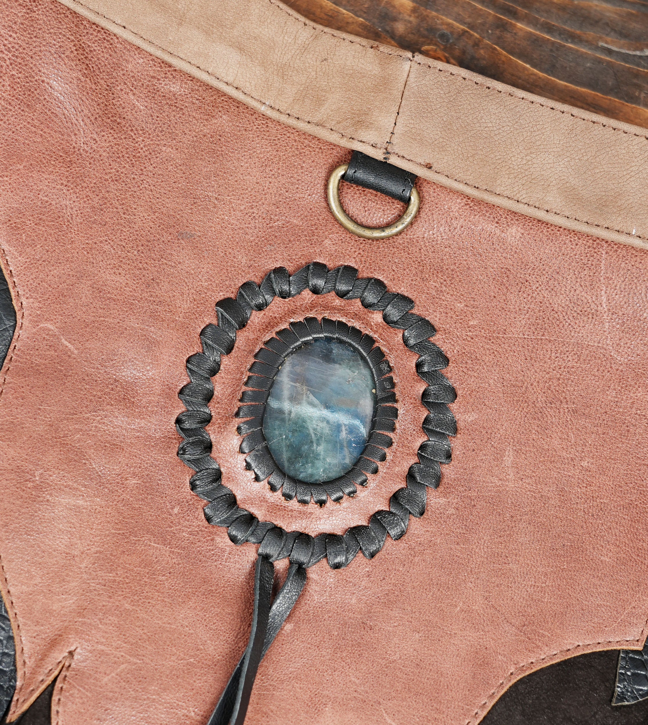 Festival leather belt skirt with studs and patchwork panels