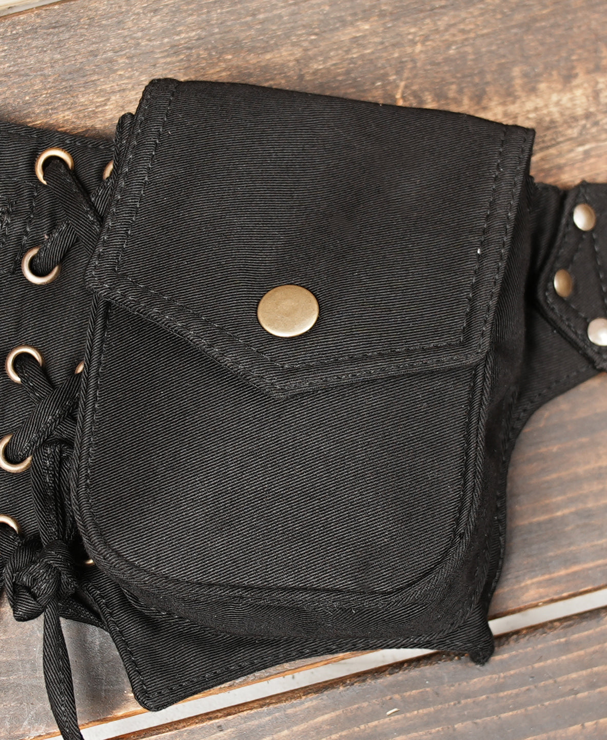 Steampunk style leather thigh belt bag with snap button closures