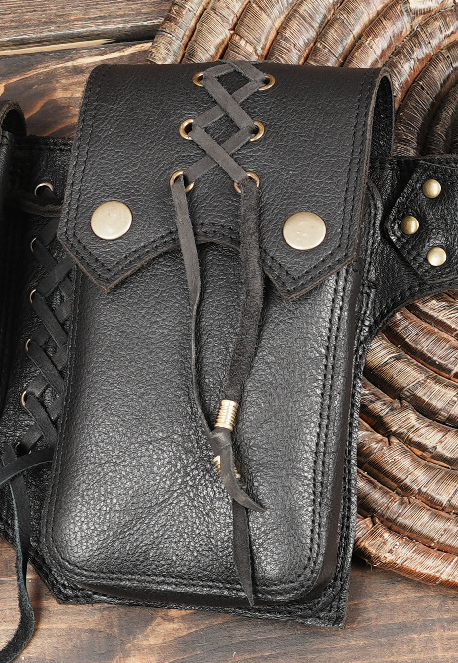 Multi-pocket leather festival belt for men and women