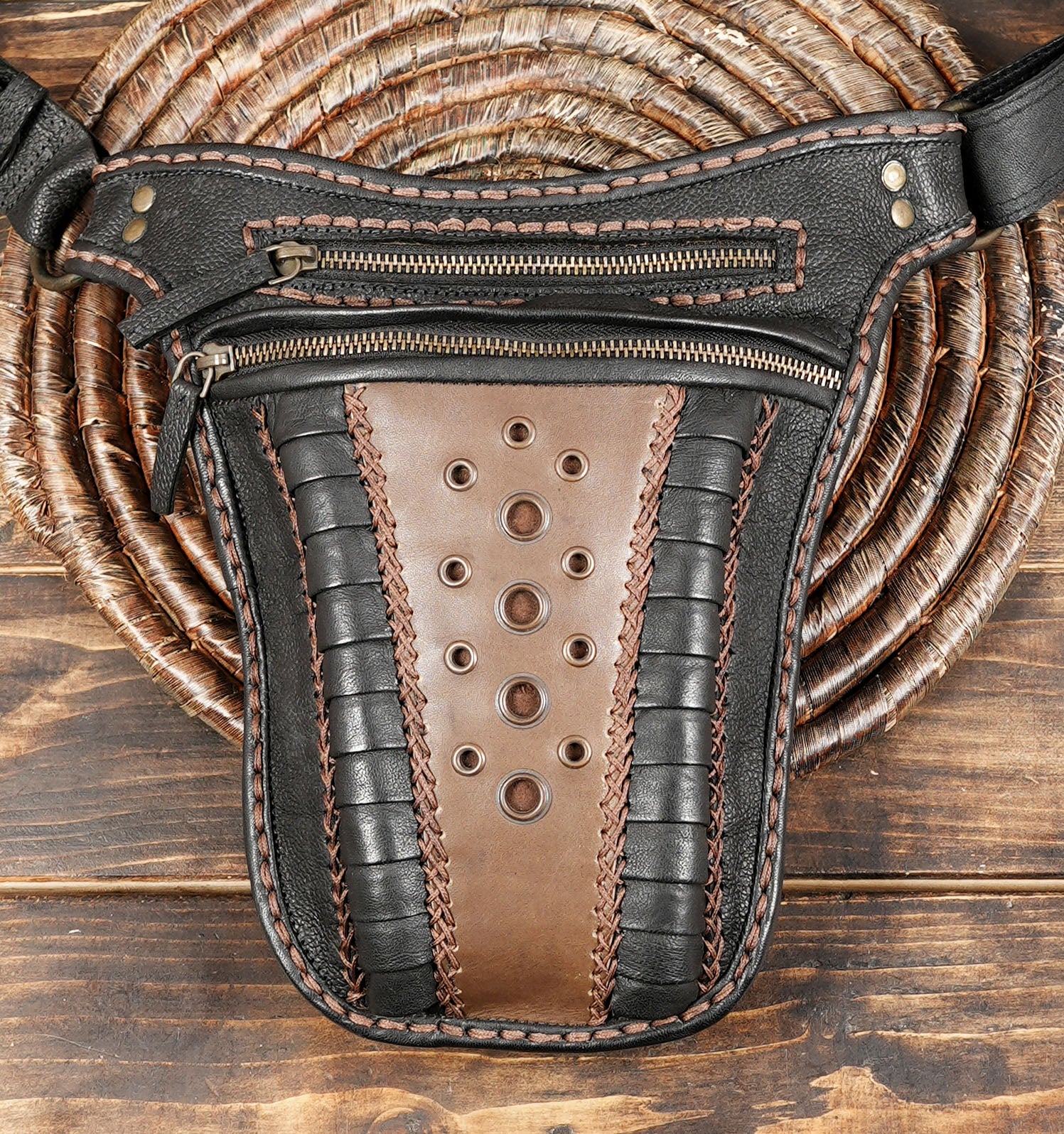 Tribal Leather Waist Belt – Handmade Festival Pouch with Studs