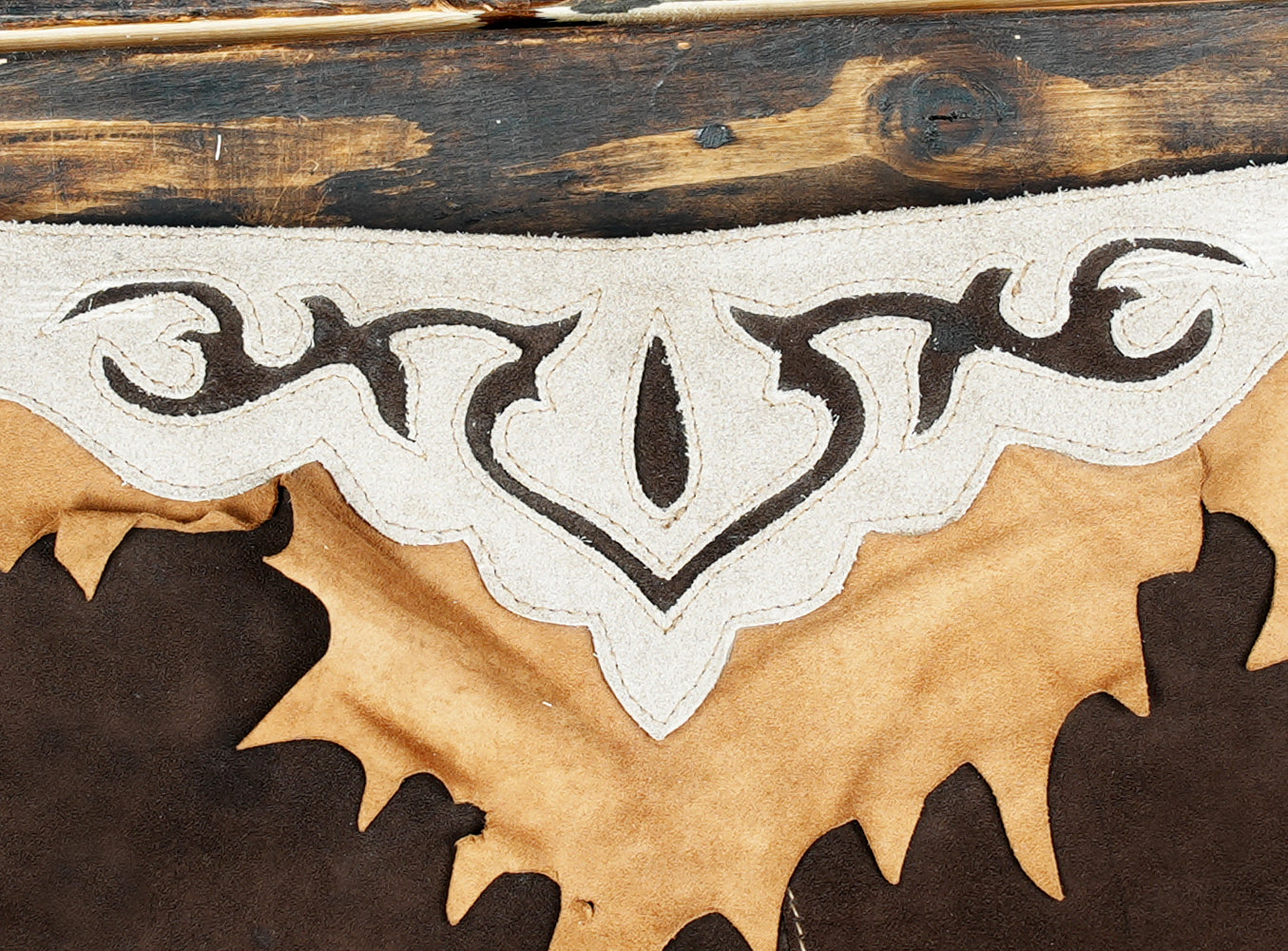 “Festival Brown Suede Skirt with Tribal Pattern and Pleated Hem”