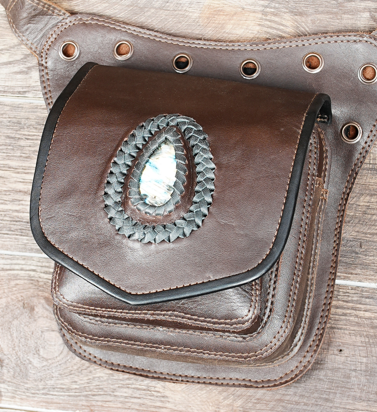 Festival leather utility belt bag with crystal accent