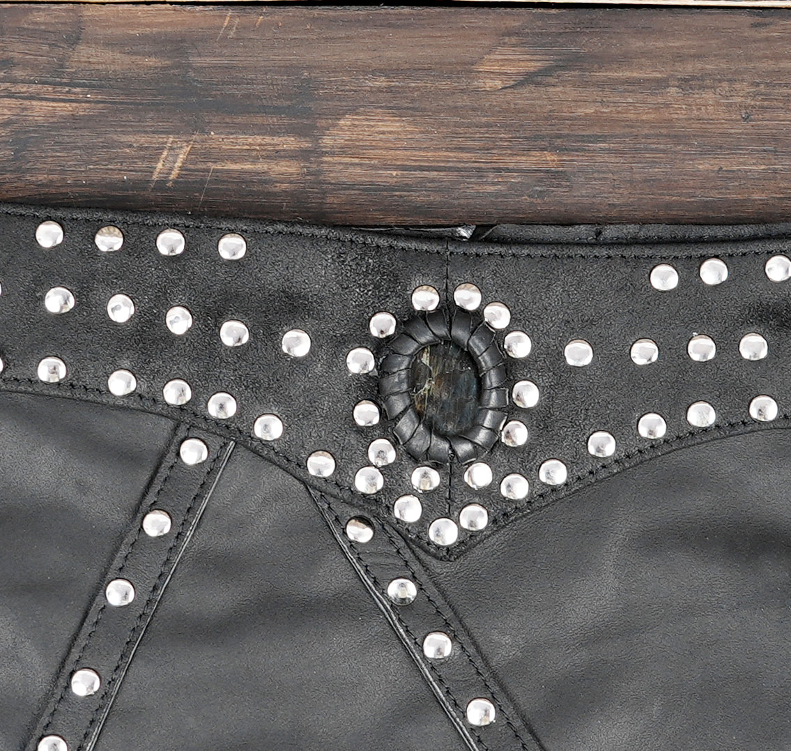 Women’s festival leather mini skirt with alternative rock style