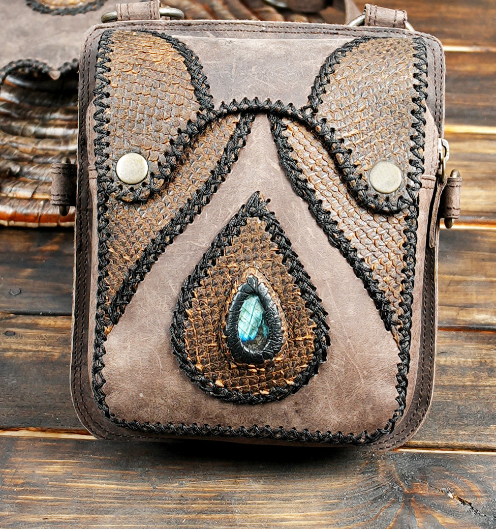 Unique Handmade Leather Holster Bag with Gemstone 
