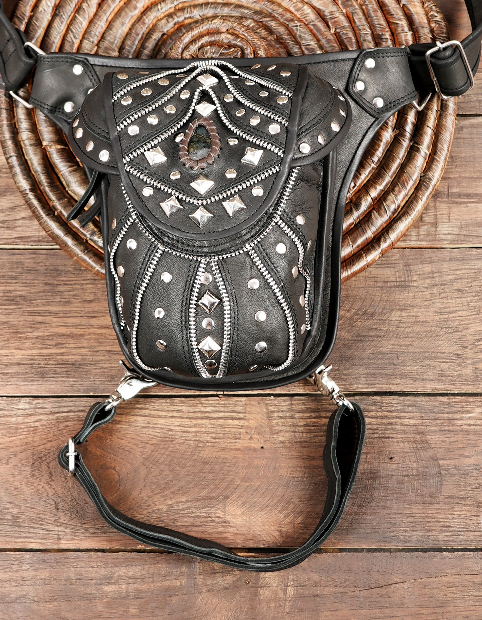 Steampunk and gothic-inspired hip holster bag