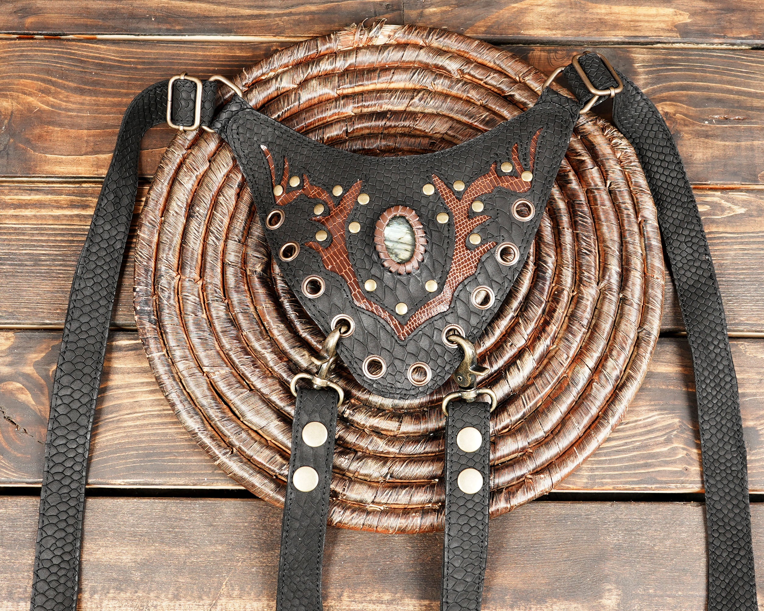 Handmade Black Leather Stylish Holster Belt Bag , Adjustable Leather Holster with decorative studs Personalized for Men/Women Black