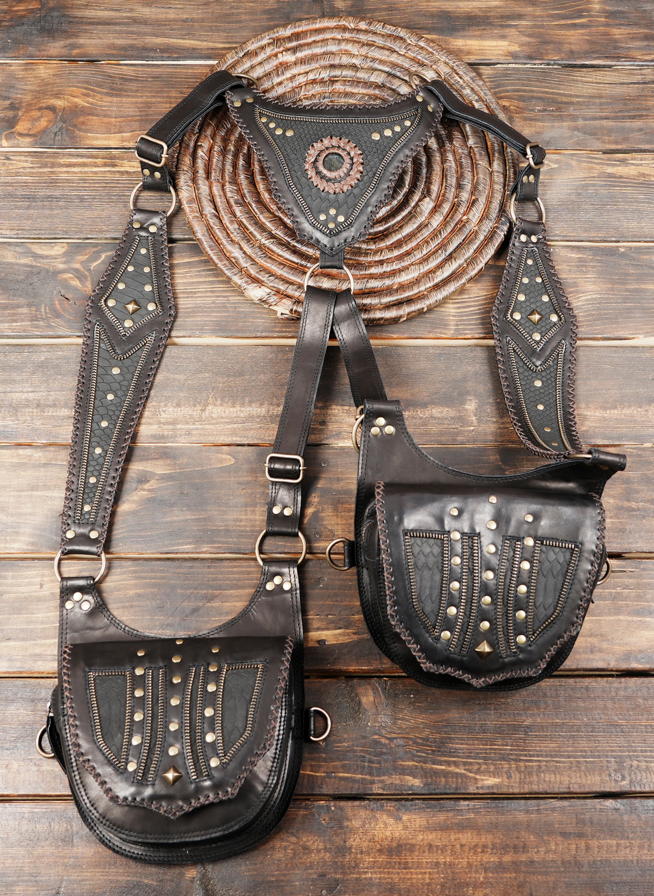 Handmade Leather Holster Bag, Brown Leather Shoulder Bag, Leather Festival Bag, Travel bag, Leather Men Harness Bag, for both gender 