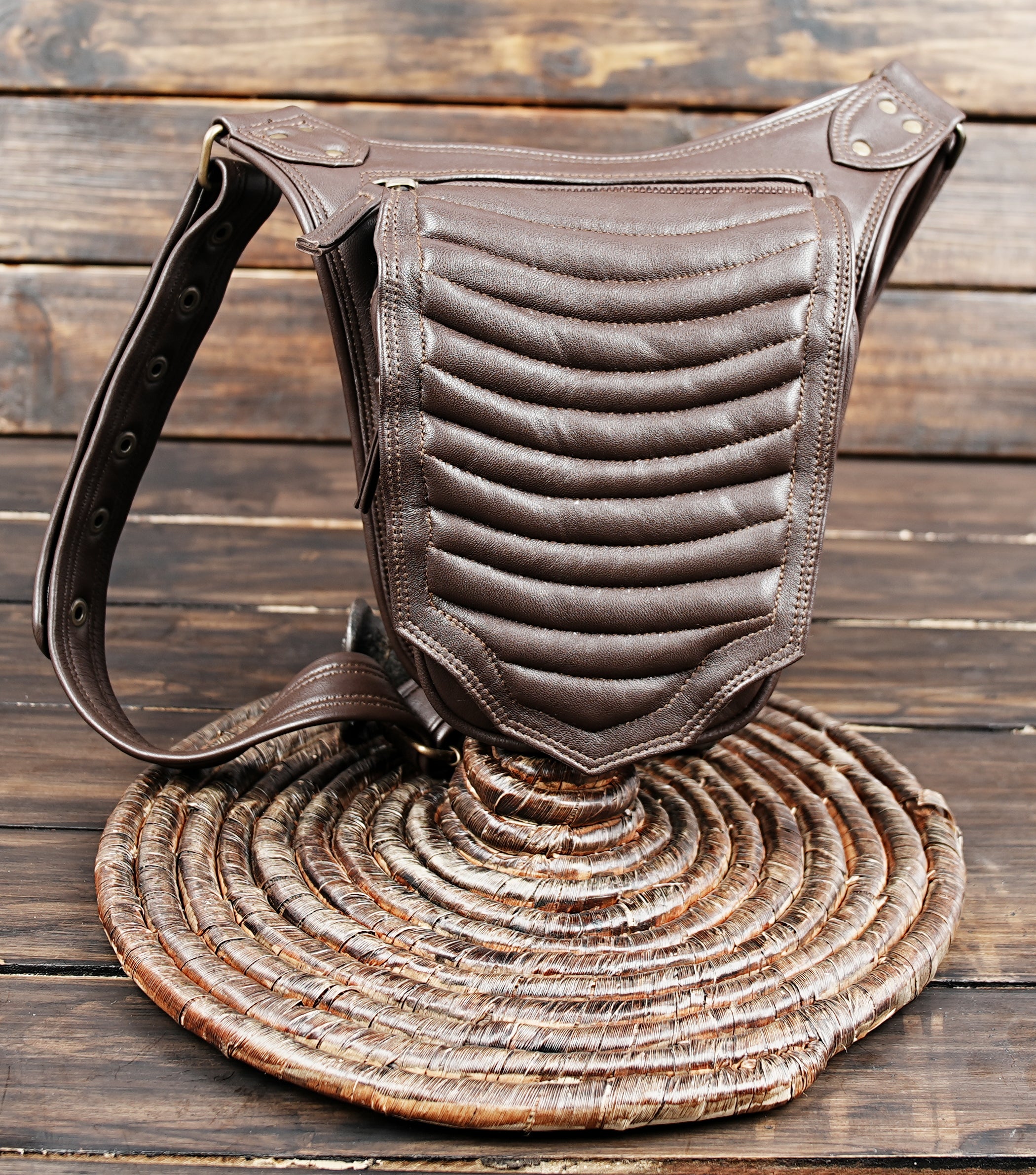 Brown leather hip bag