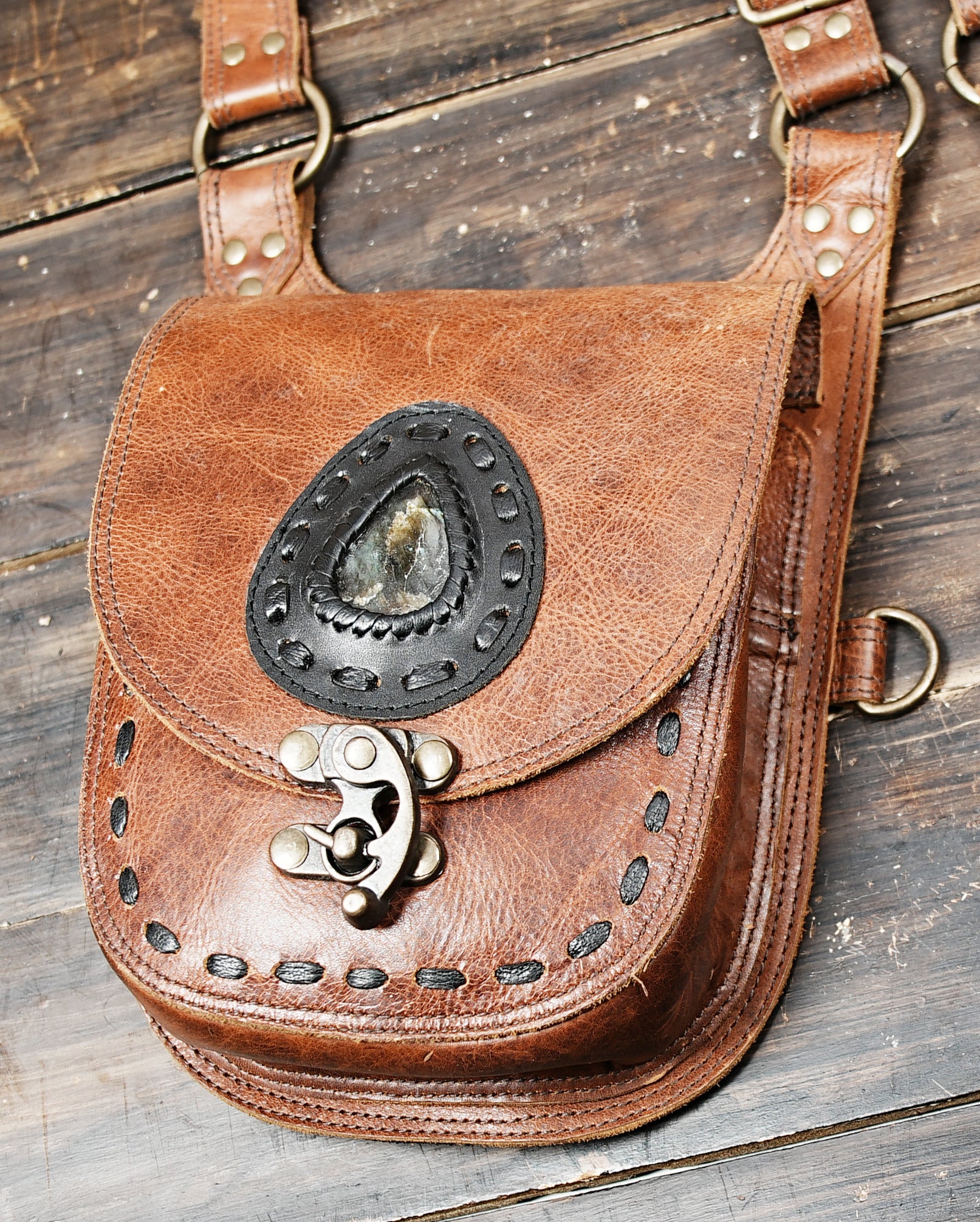 leather holster with laborite gems stone