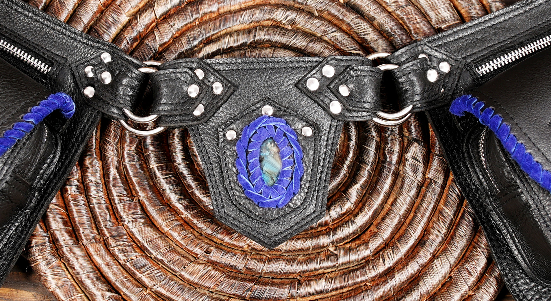 Leather Festival Utility Belt -Belt Bag -Pocket belt with  gemstone