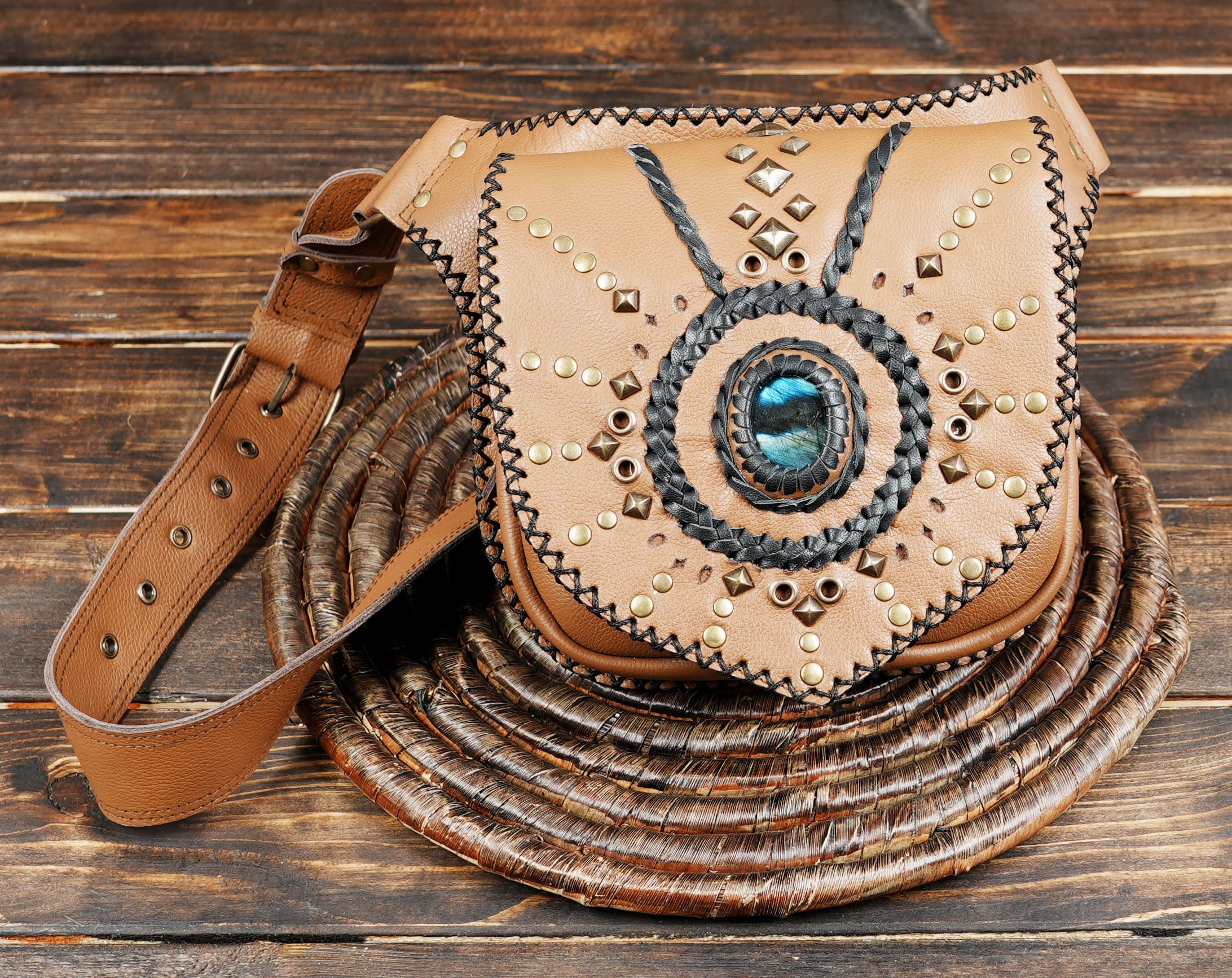 Leather Utility Belt: Festival Waist Pouch - Brown