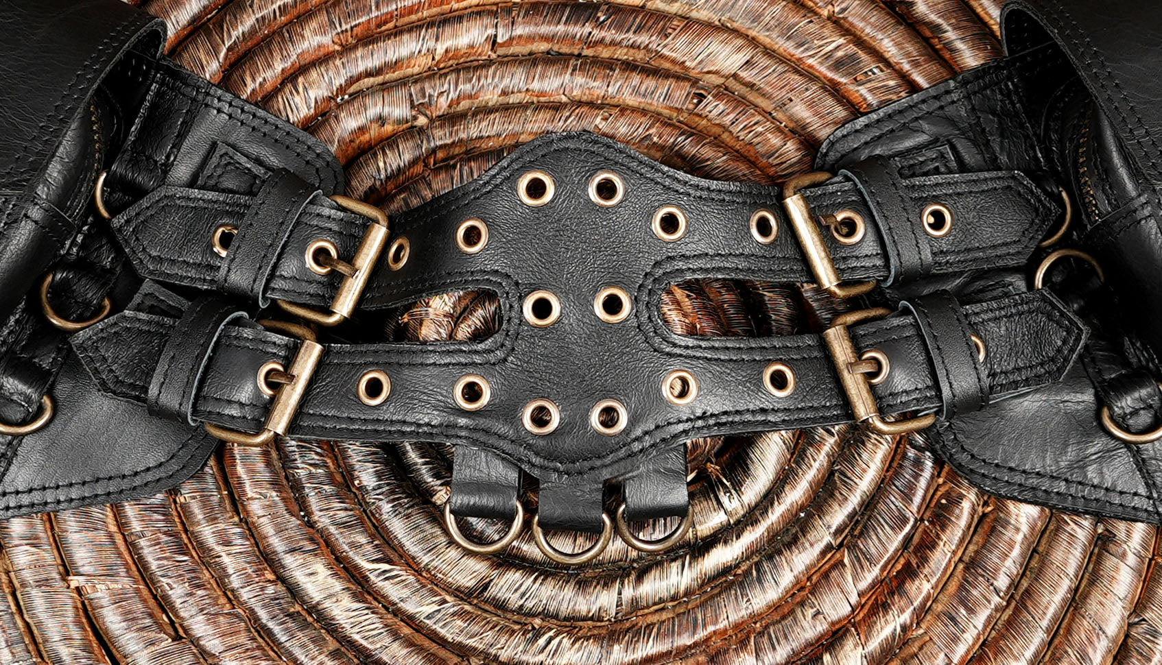 handmade festival utility belt with D-rings and snap closures