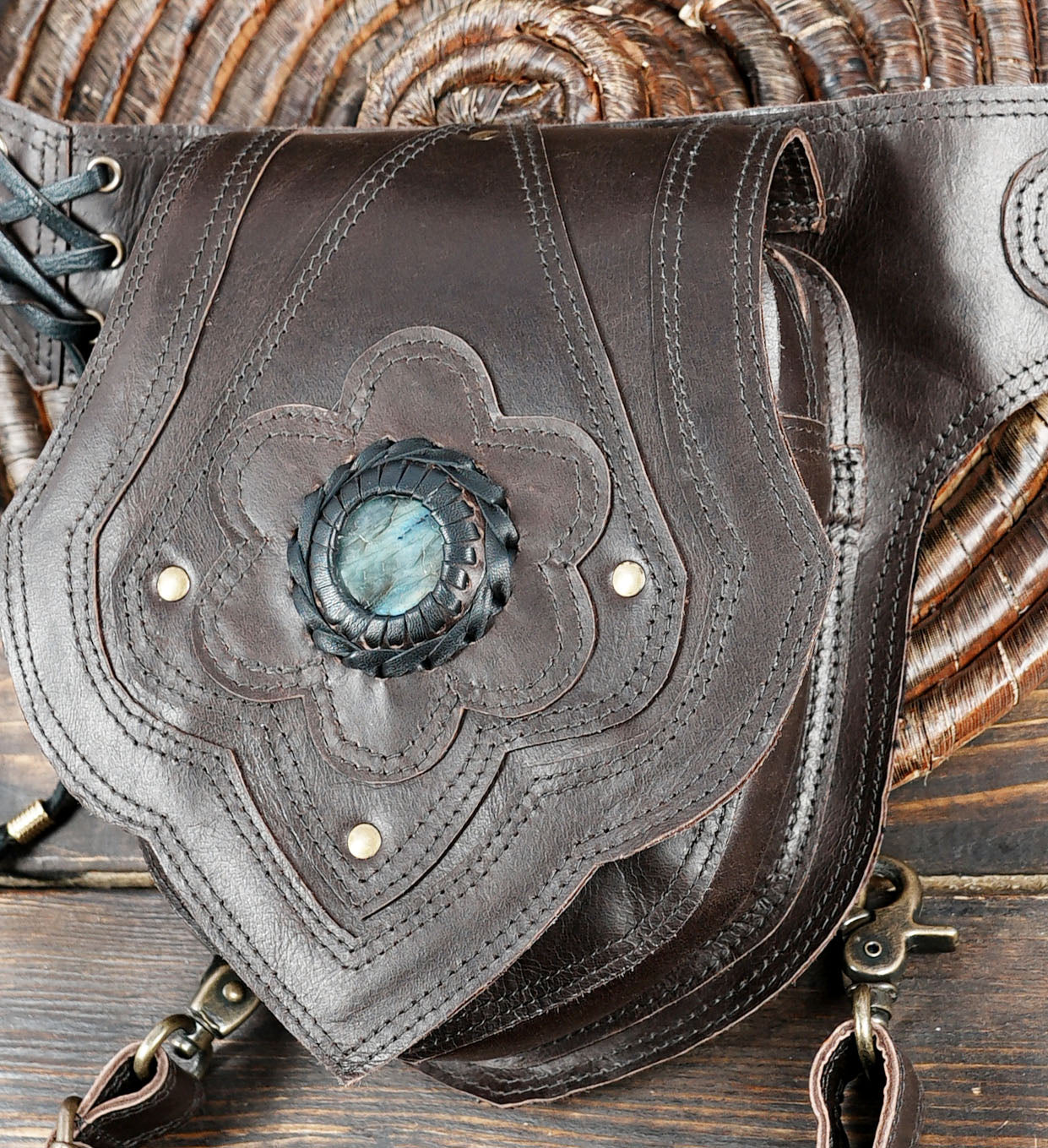 Handmade Leather Gemstone Belt Bag: Festival Hip Pack