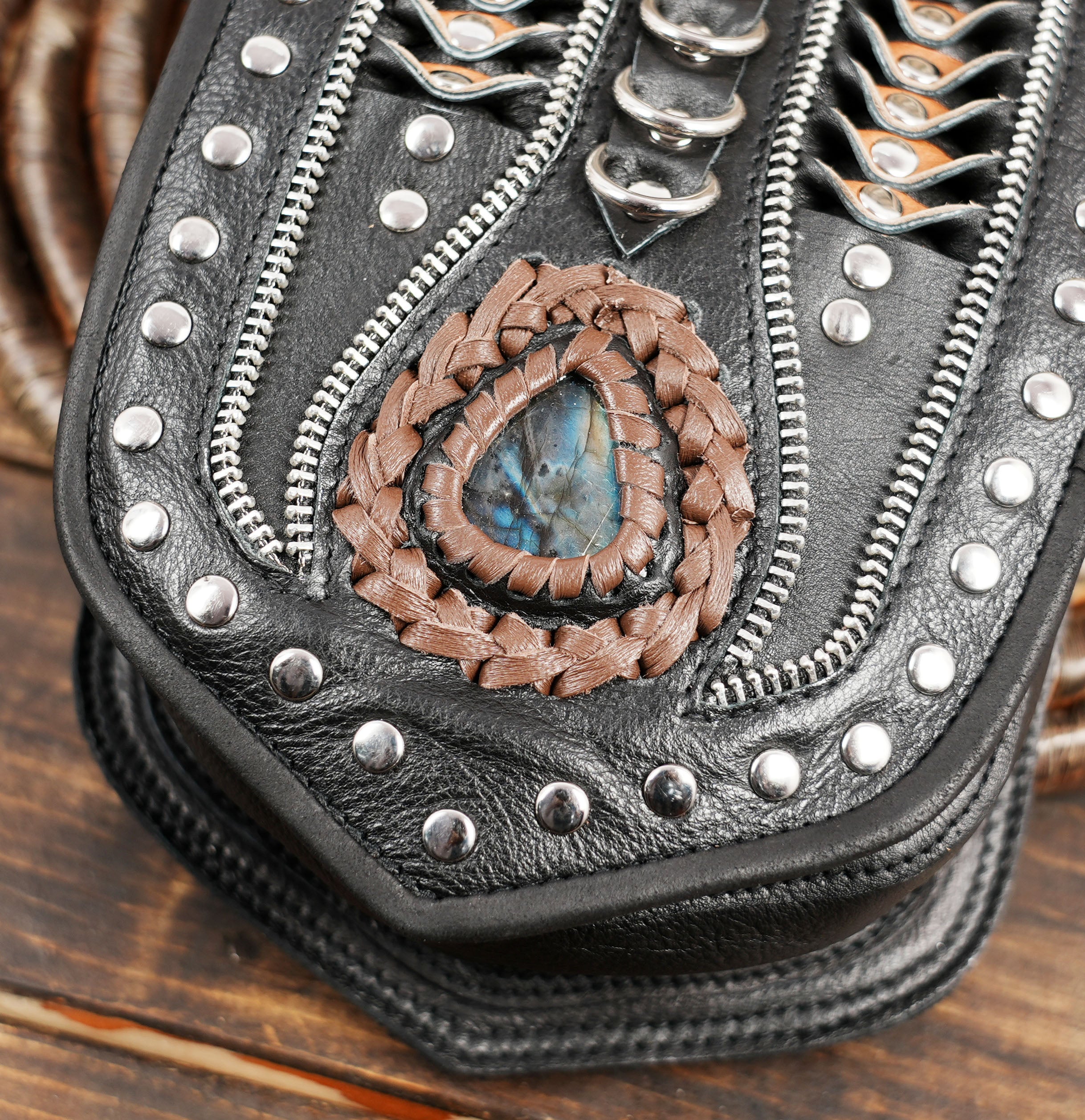 Handmade Leather Gemstone Waist Belt: Festival Boho Pouch WITH UNIQUE CREATIVITY 