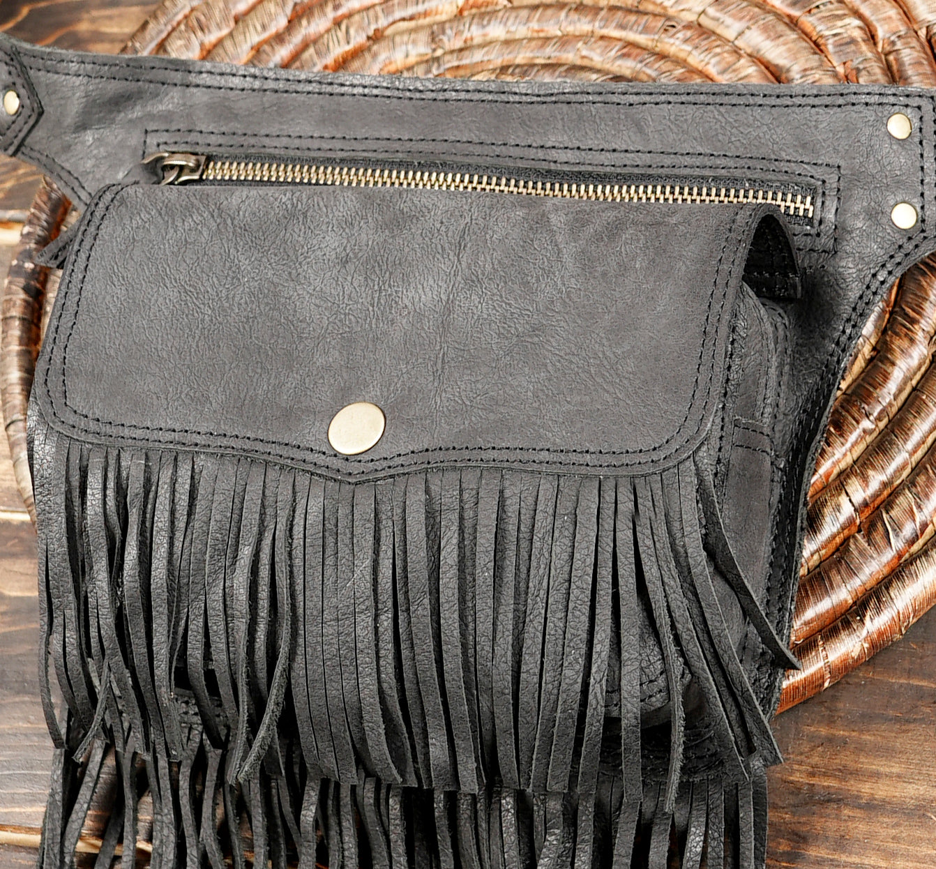Leather Fringe Waist Bag: Boho Hip Belt with Pockets with zipper 