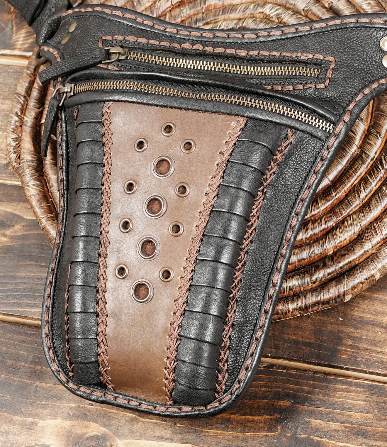 Tribal Leather Waist Belt – Handmade Festival Pouch with Studs