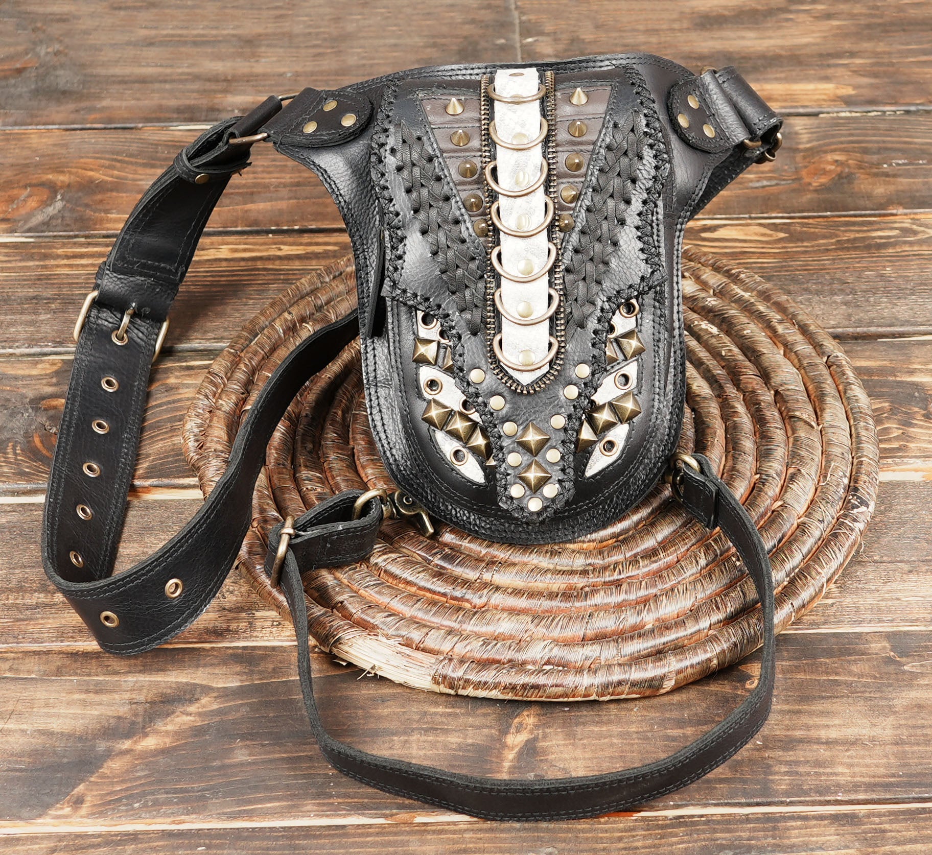 Handmade Black Leather Holster Belt Steampunk Leather (LT-AB-WBTS-6001)