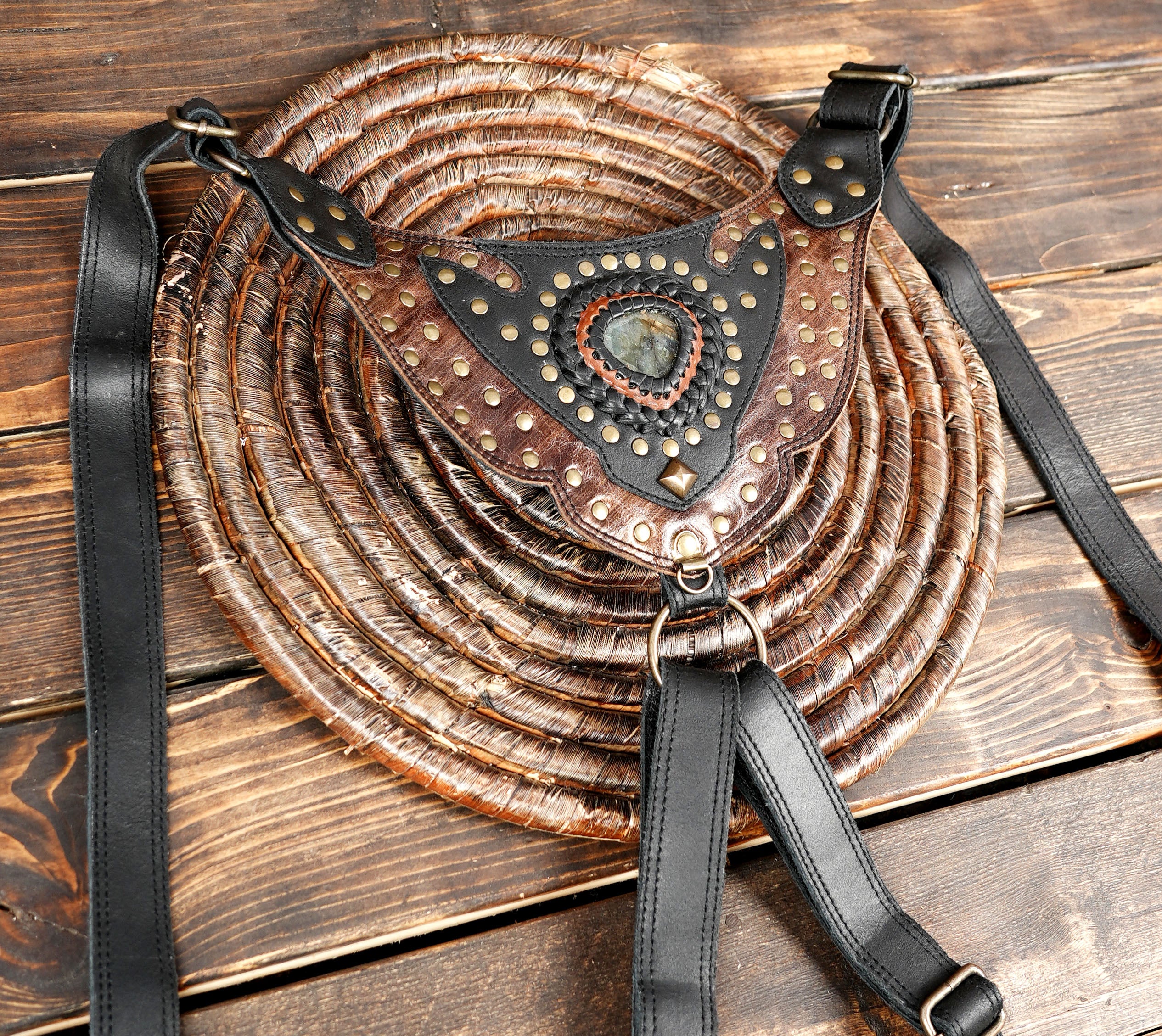 Tribal Leather Utility Holster with Stone Detailing – Renaissance & Boho Festival Wear
