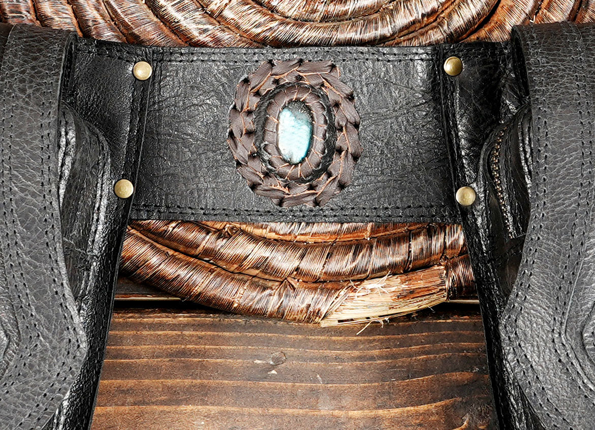 Brown Tribal Leather Waist Belt with labradorite gemstone – Gothic Boho Hip Bag with Stone Accents  (LT-AB-WB-6080)