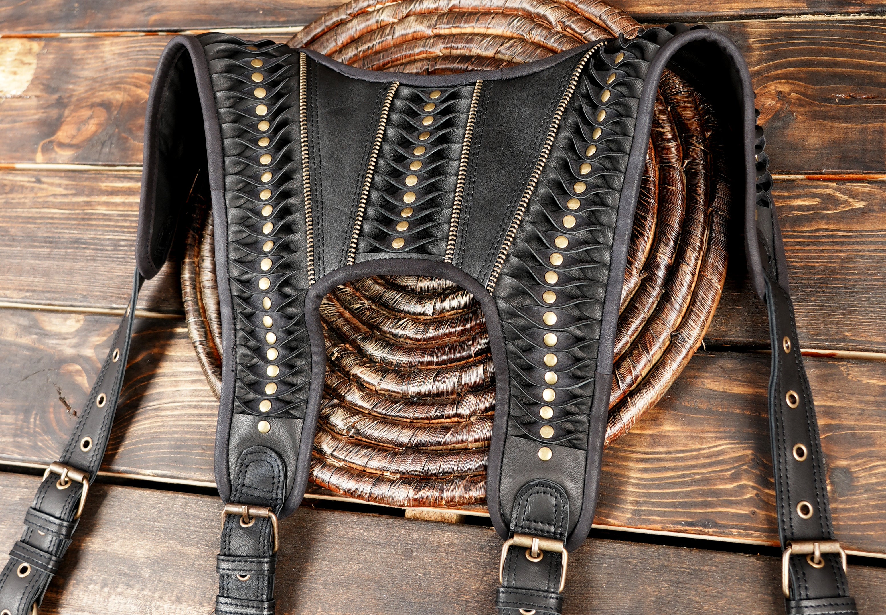 Handmade Leather Shoulder Holster Bag with Real Labradorite Gemstones || Adjustable straps || Utility Holster || WITH METAL LOCK 