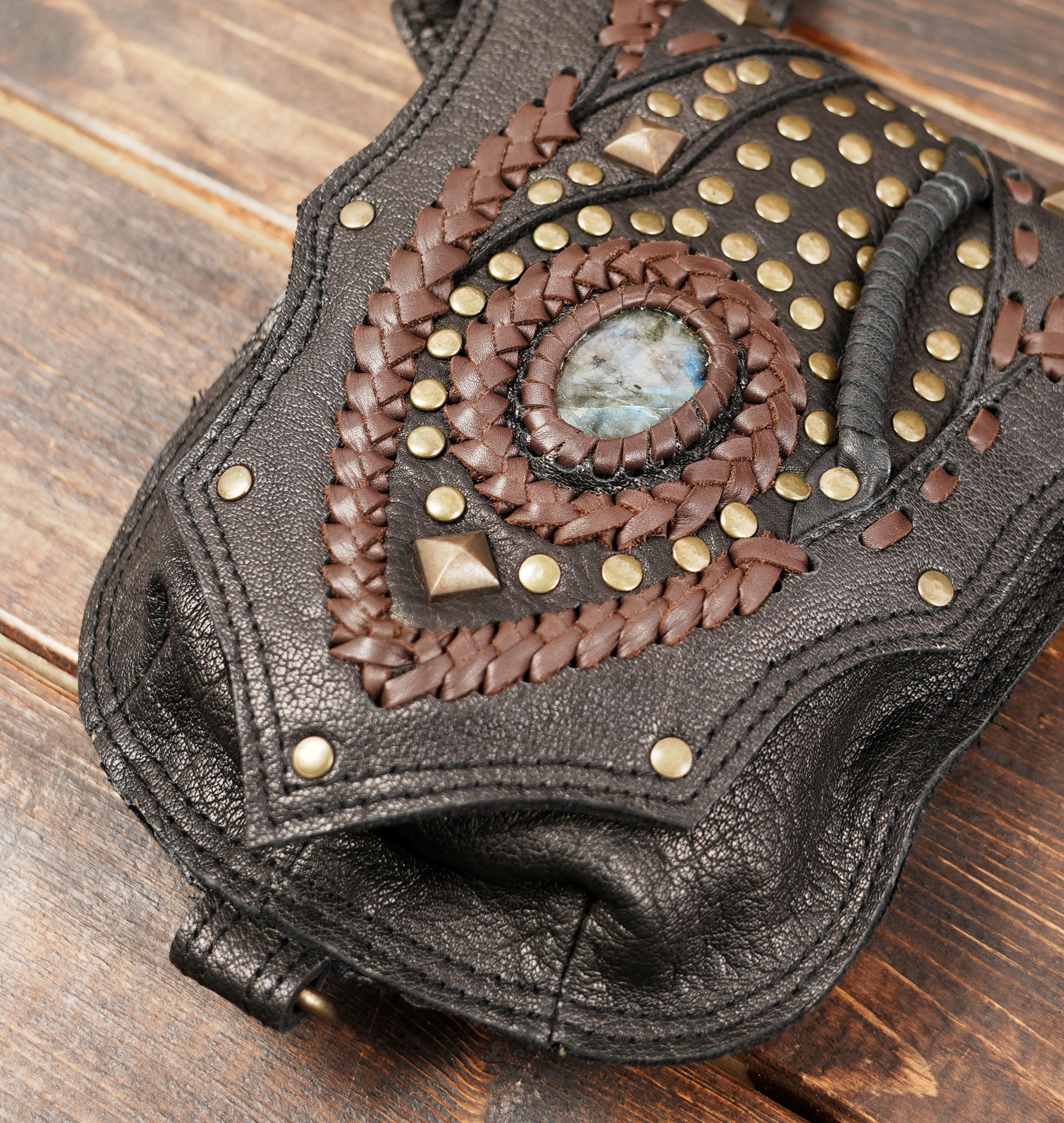 Genuine Leather Utility Holster with Gemstone Design – Unisex Festival Bag