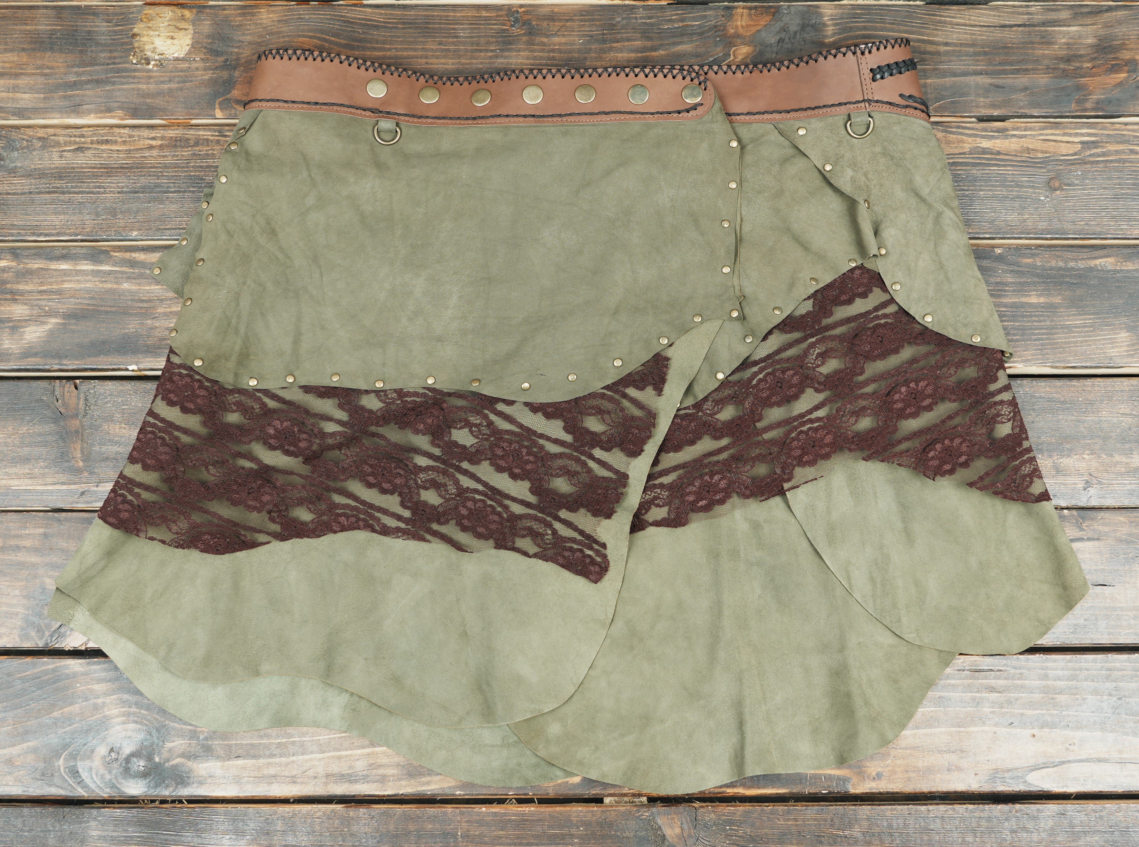 Fantasy cosplay leather skirt with gemstone waistband