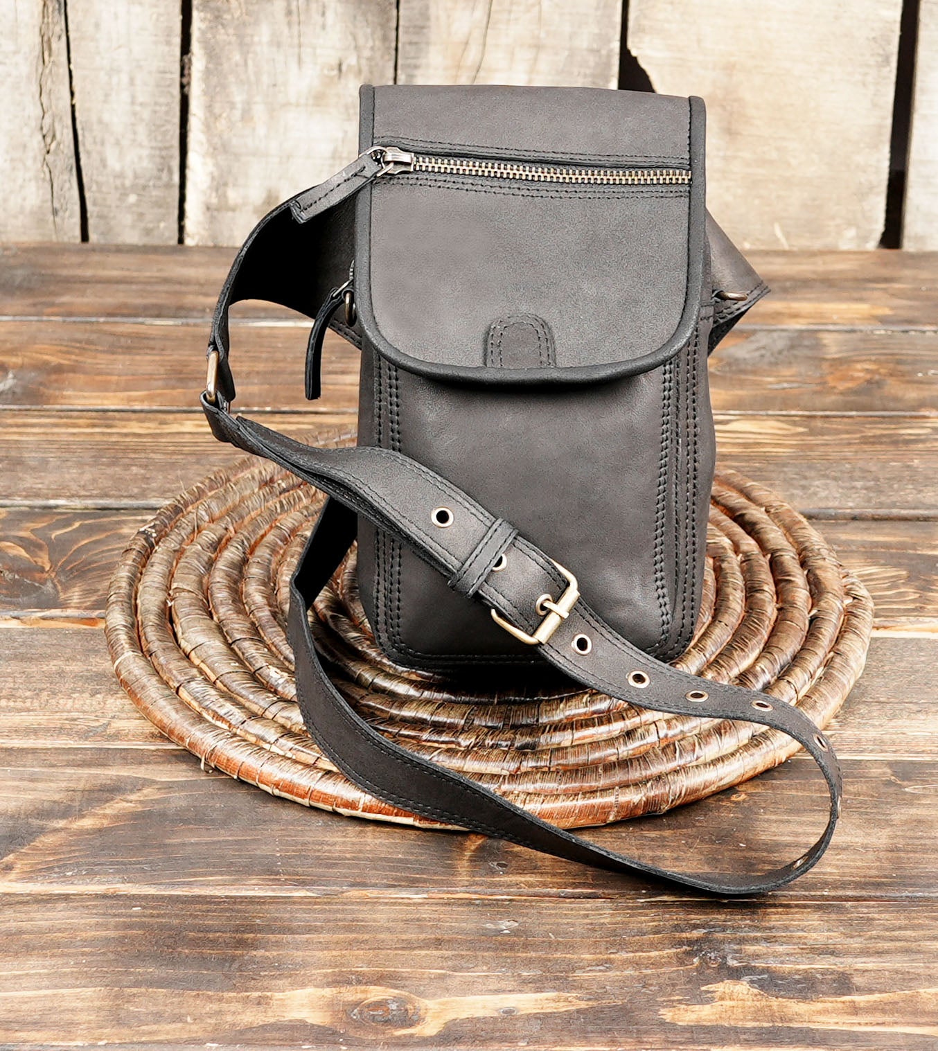 Unisex Leather Utility Belt with Zipper Pouch – Handmade Festival Wear