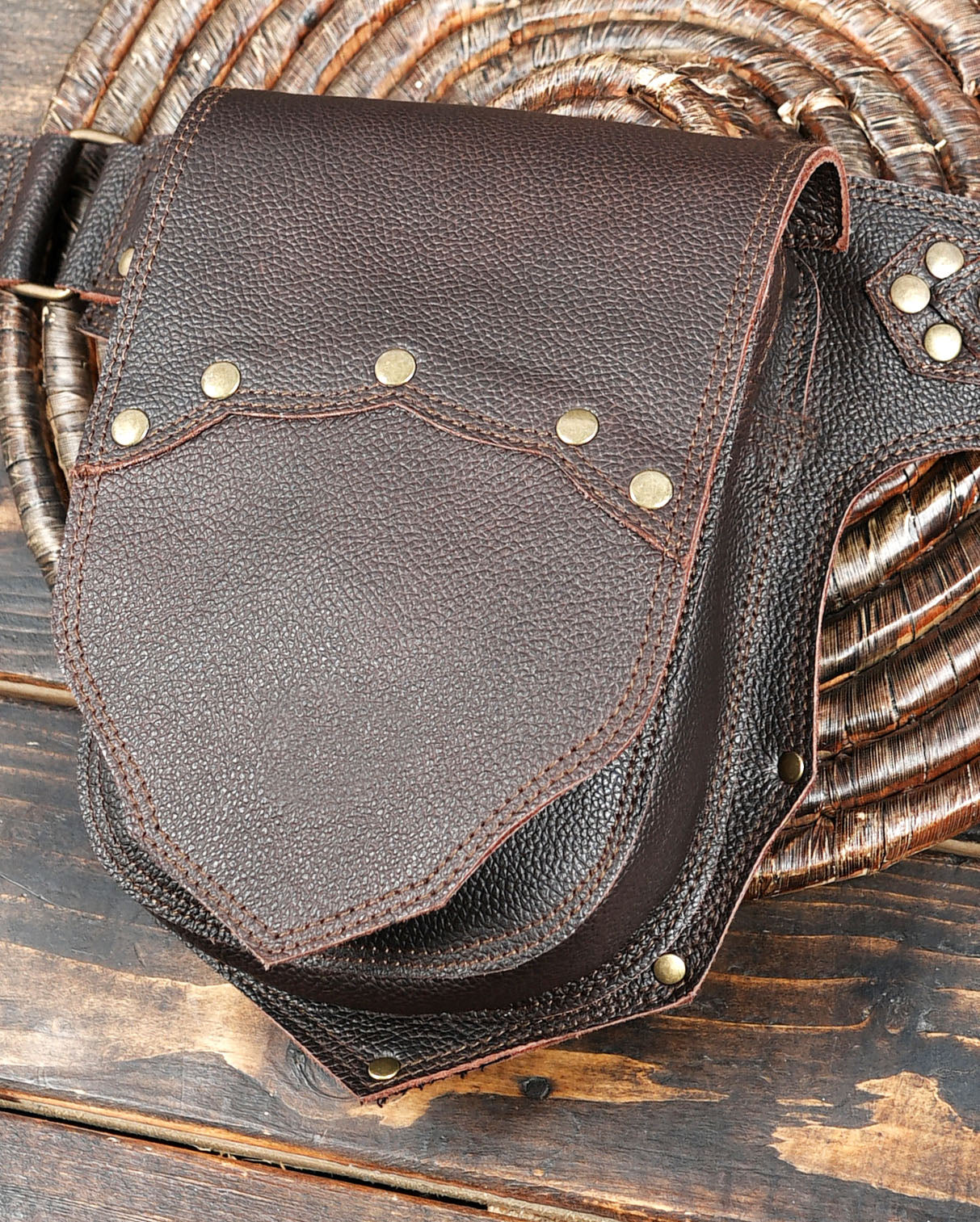 Steampunk leather hip bag with adjustable strap