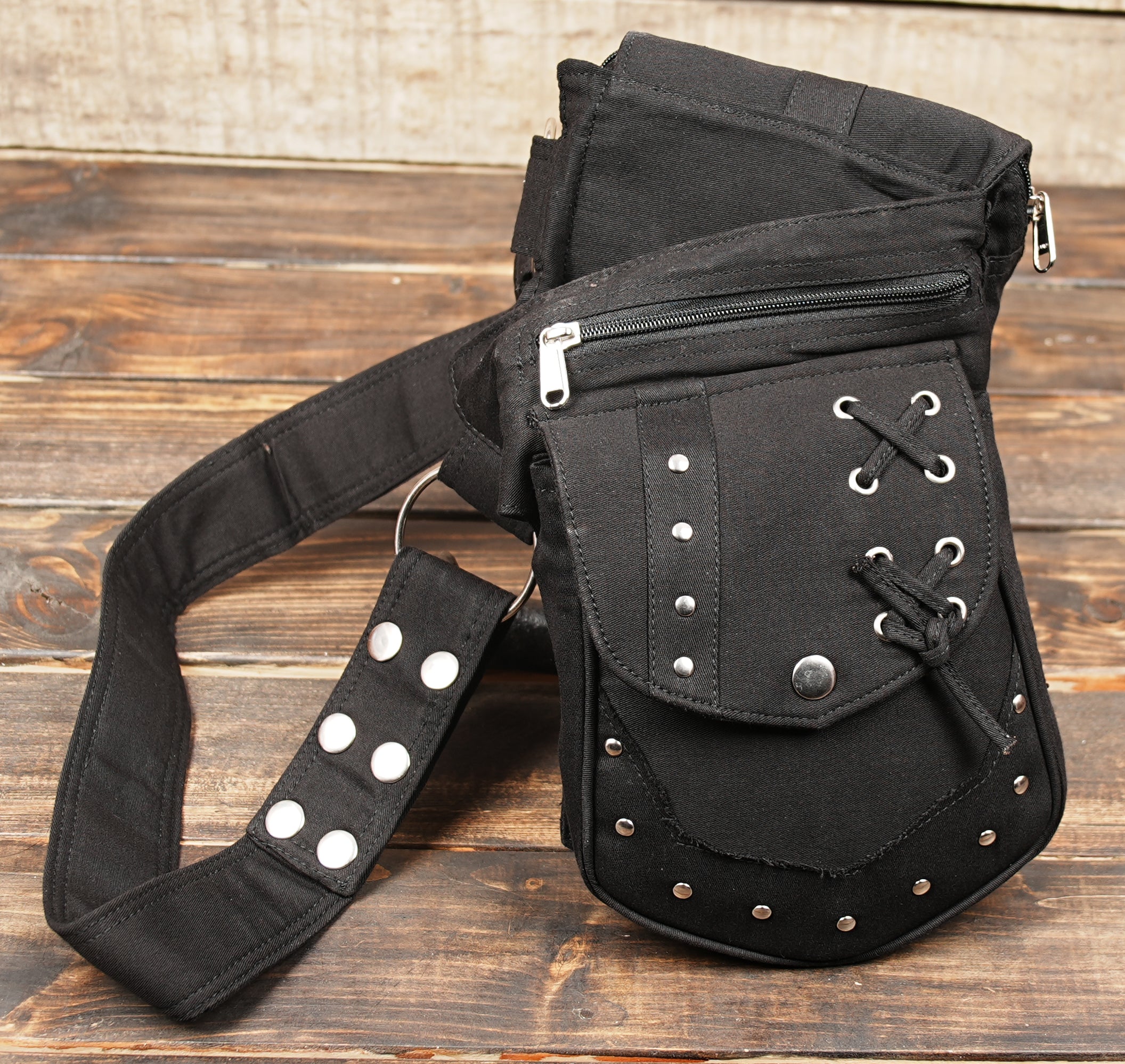 Cotton canvas waist pouch with secure compartments