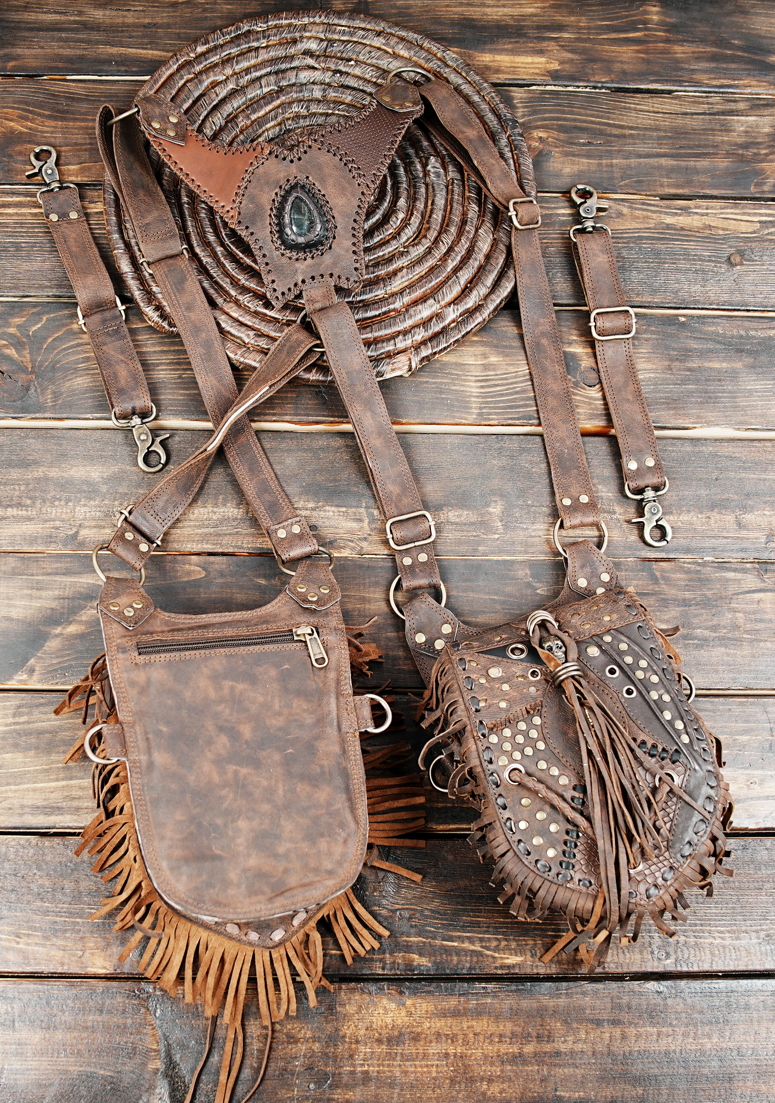 Brown Leather Holster Bag, Real Leather Shoulder Bag, Leather Festival Bag, Chest Bag, Leather Men Harness Bag, Leather Travel Bag with zipper 