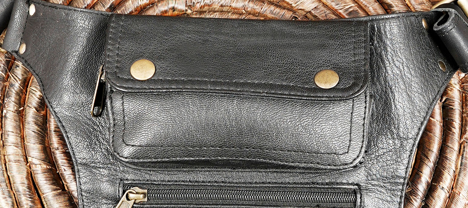 Unisex Leather Waist Belt with Zipper Pouches – Durable Utility Hip Bag 2025