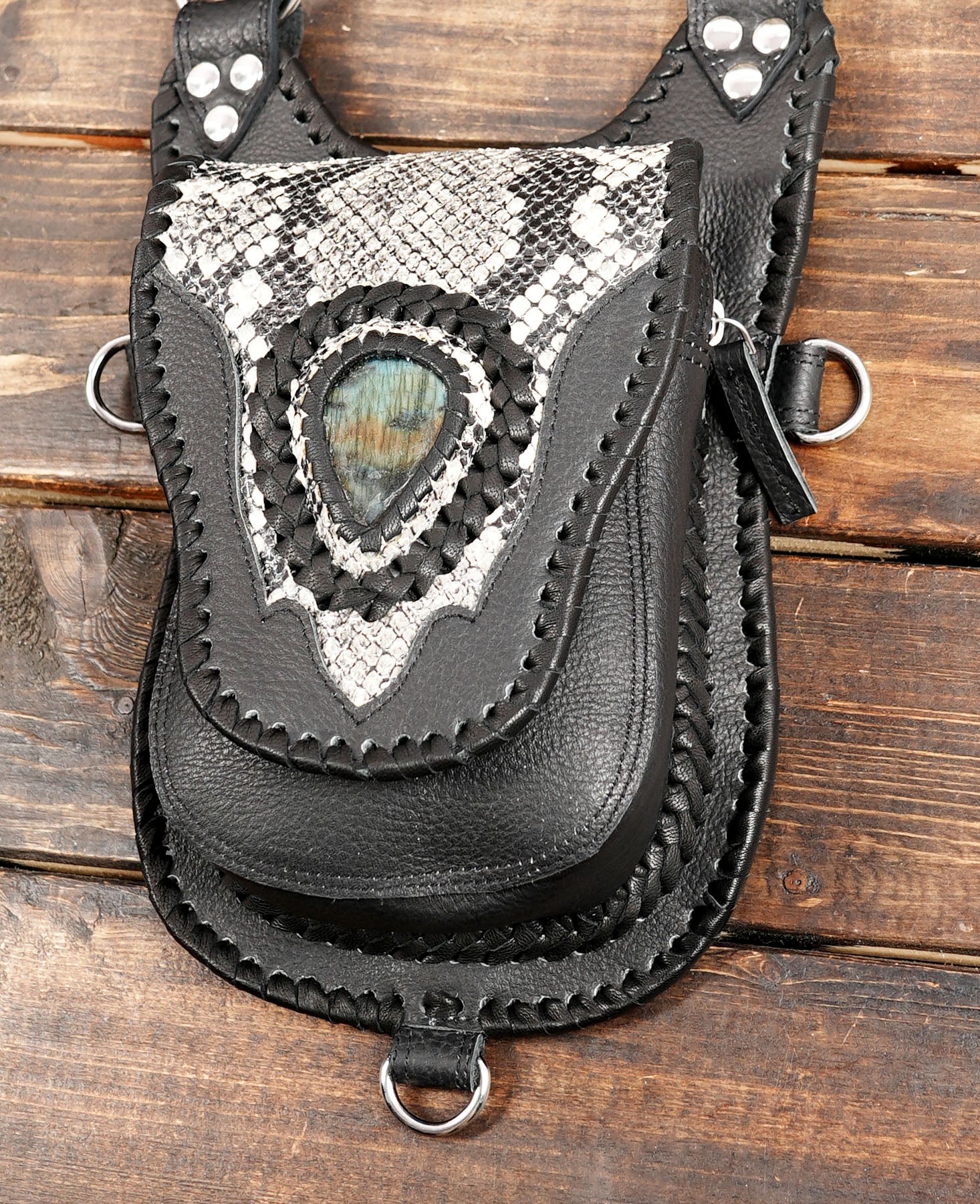 Gothic Double Pouch Leather Harness – Handmade Festival & Renaissance Fair Bag