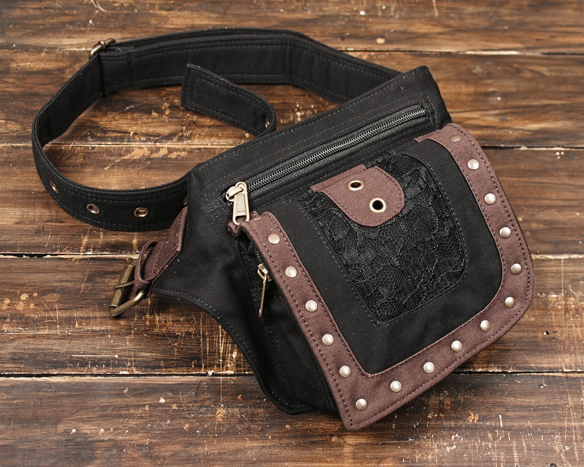 Canvas waist pouch styled with black outfit