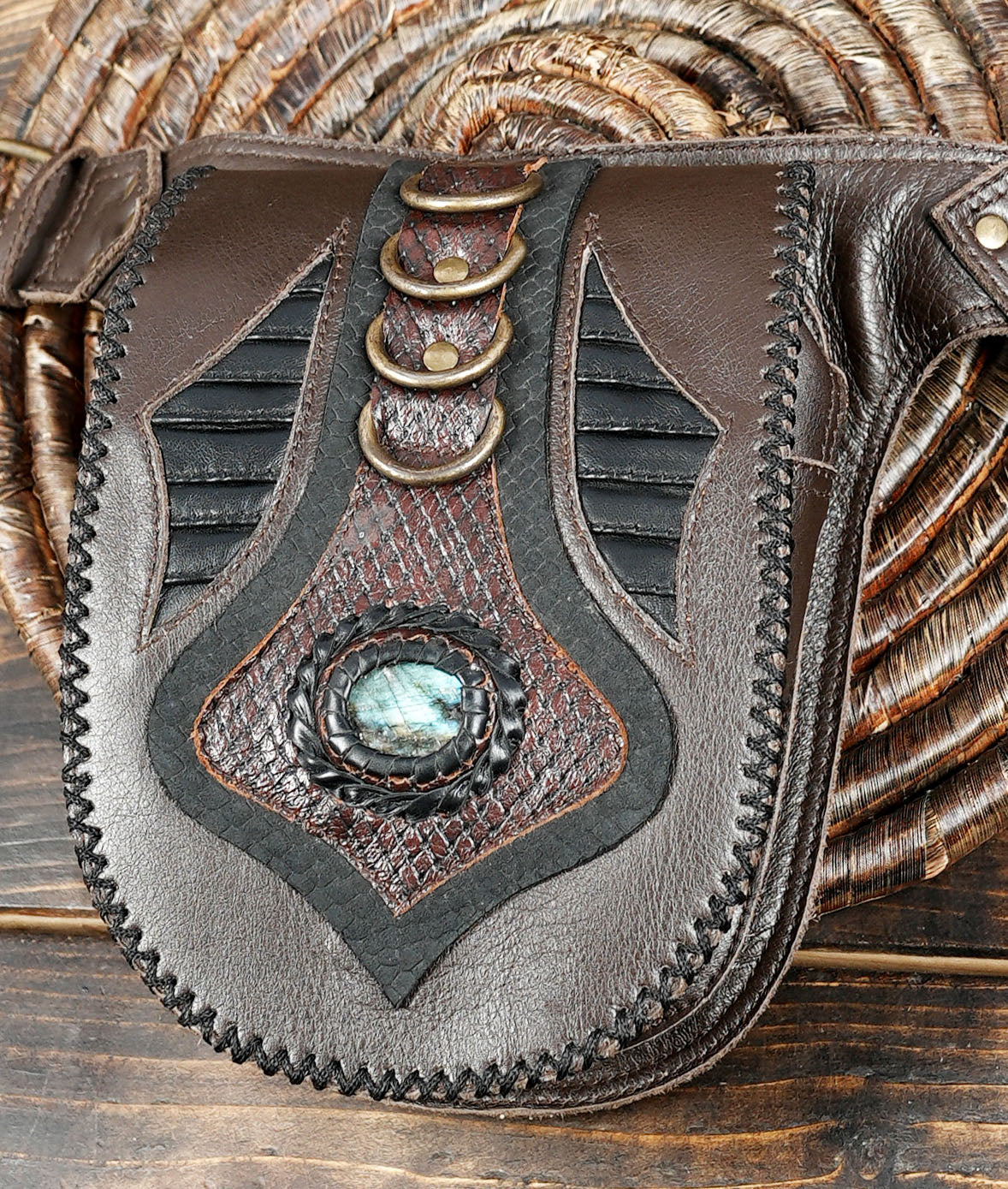 Gothic Leather Waist Holster with Gemstones – Unisex Double Pouch Belt