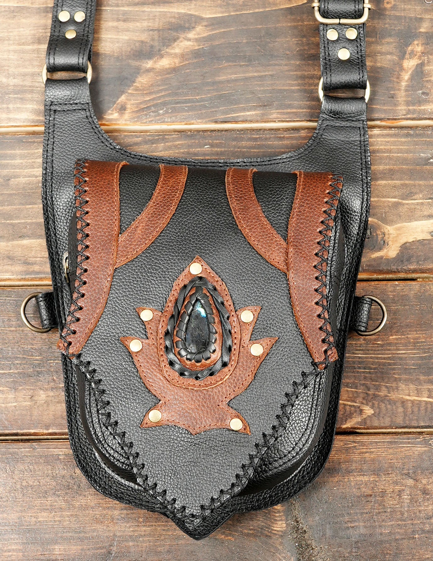 Leather Holster Bag | Brown Shoulder Harness | Handmade Cosplay Leather Stylish Modern Bag | Mobile Phone Bag | with steel metal use 