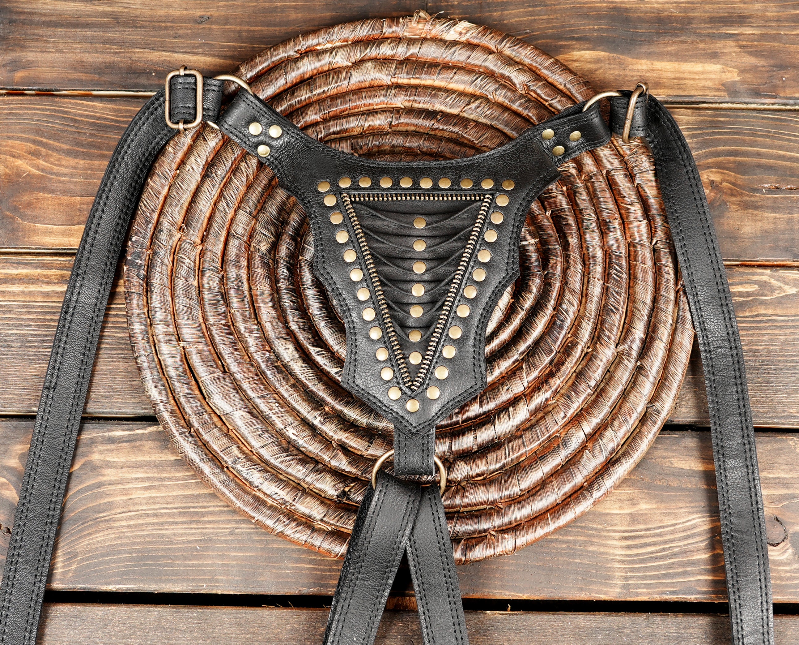 Handmade Black Leather Holster Harness with Dual Zippered Pouches || Dual Pouch Black Leather Utility Holster (LT/AB/HLS/6014)