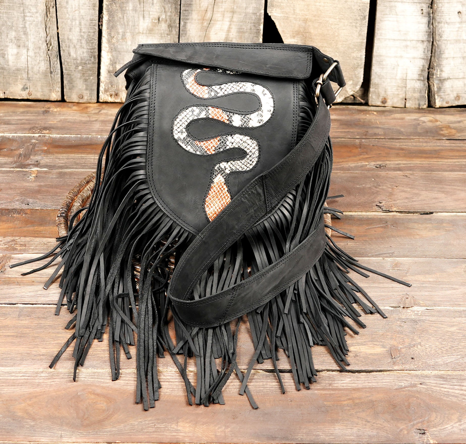 Snakeskin Fringe Bag |  Leather Bag | Fringed Crossbody Bag |Leather Hobo fringe crossbody bag| Snakeskin Hobo Bag with frings bags 