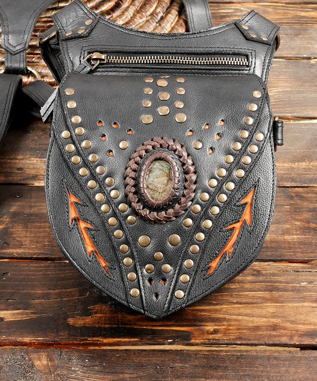 Black leather utility holster bag for travel and cosplay