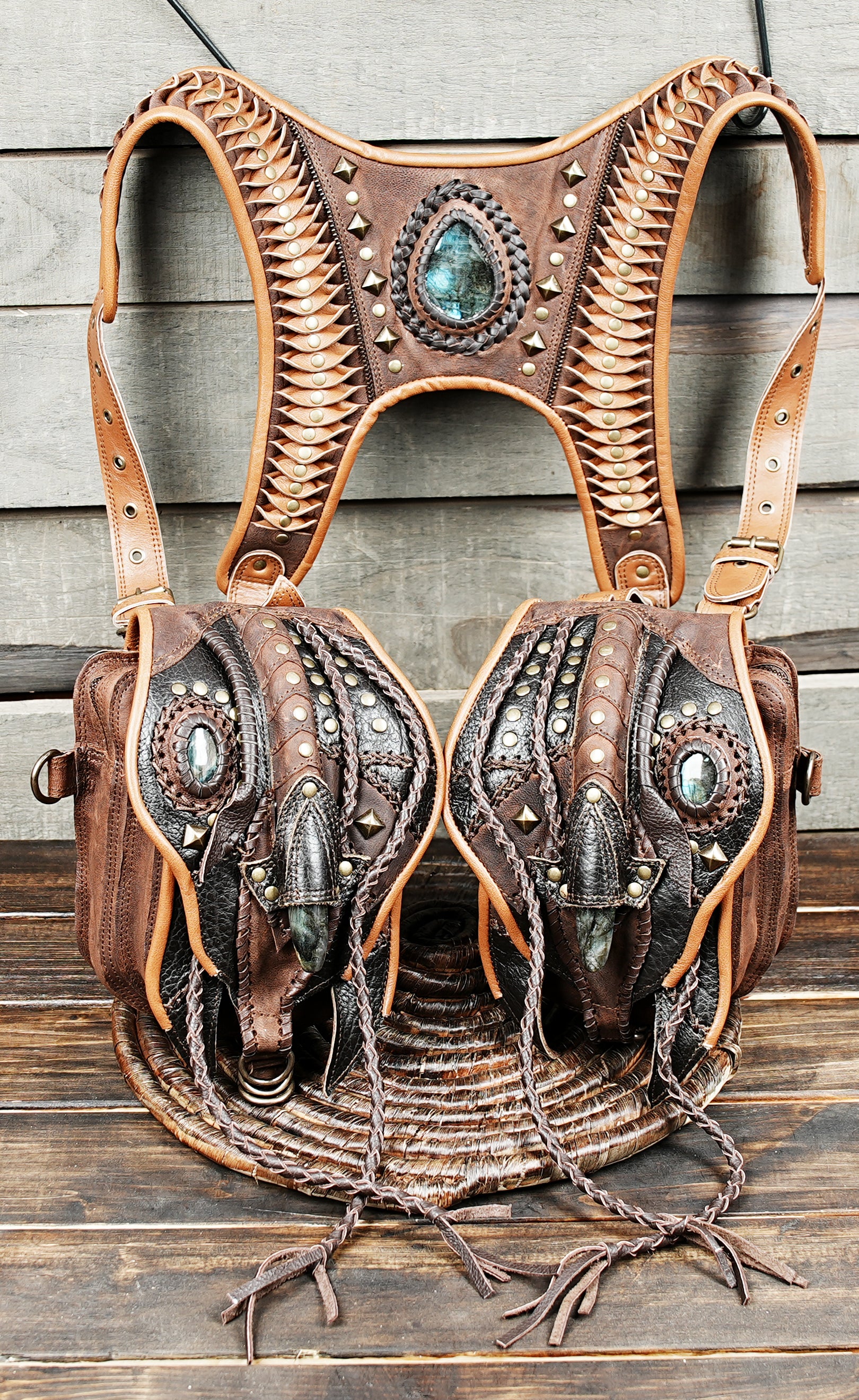 Handmade Leather Holster Bag, Brown Leather Shoulder Bag, Leather Festival Bag, Travel bag, Leather Men Harness Bag with both person 